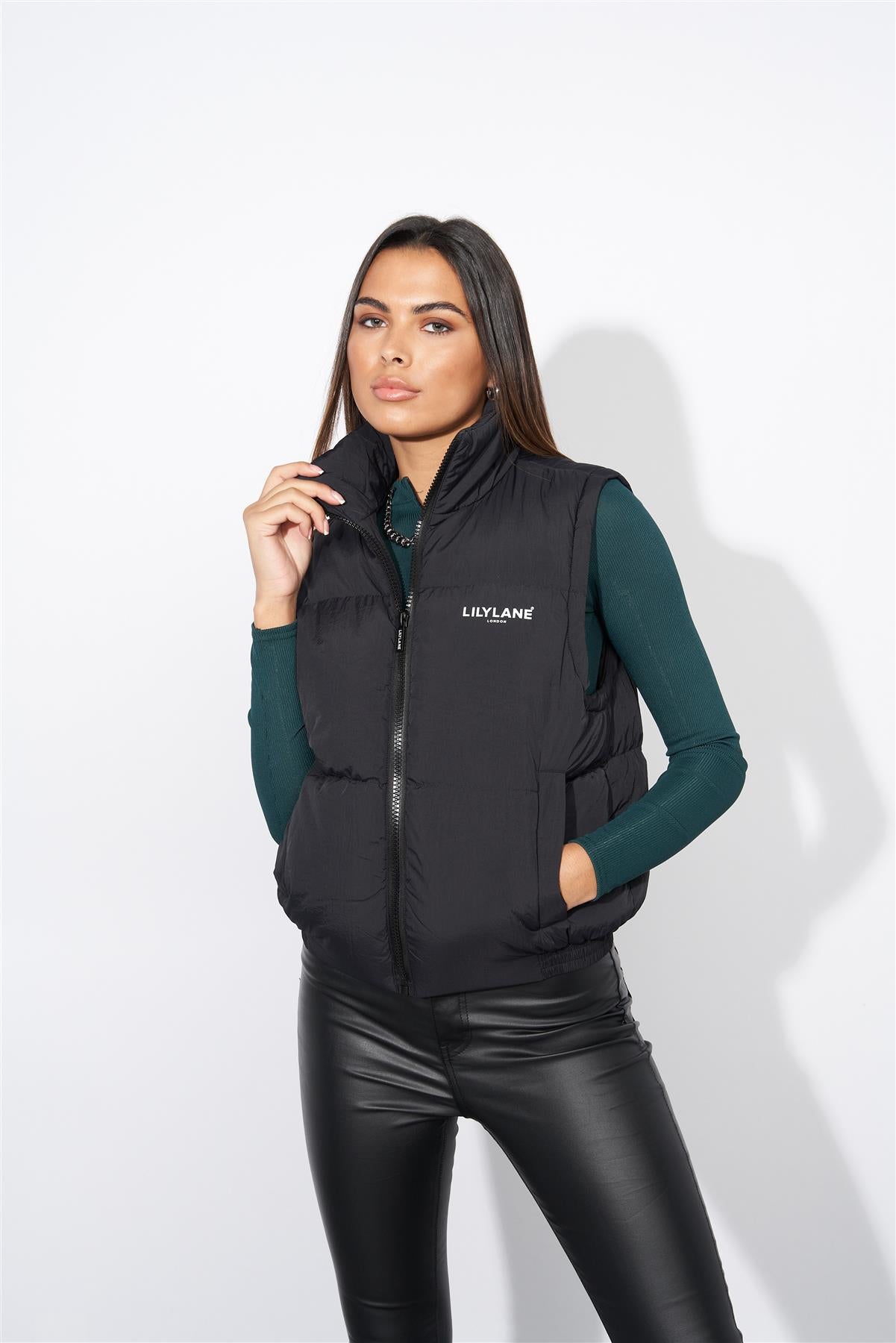 Ladies Lily Lane Jimena Crop Gilet Black
