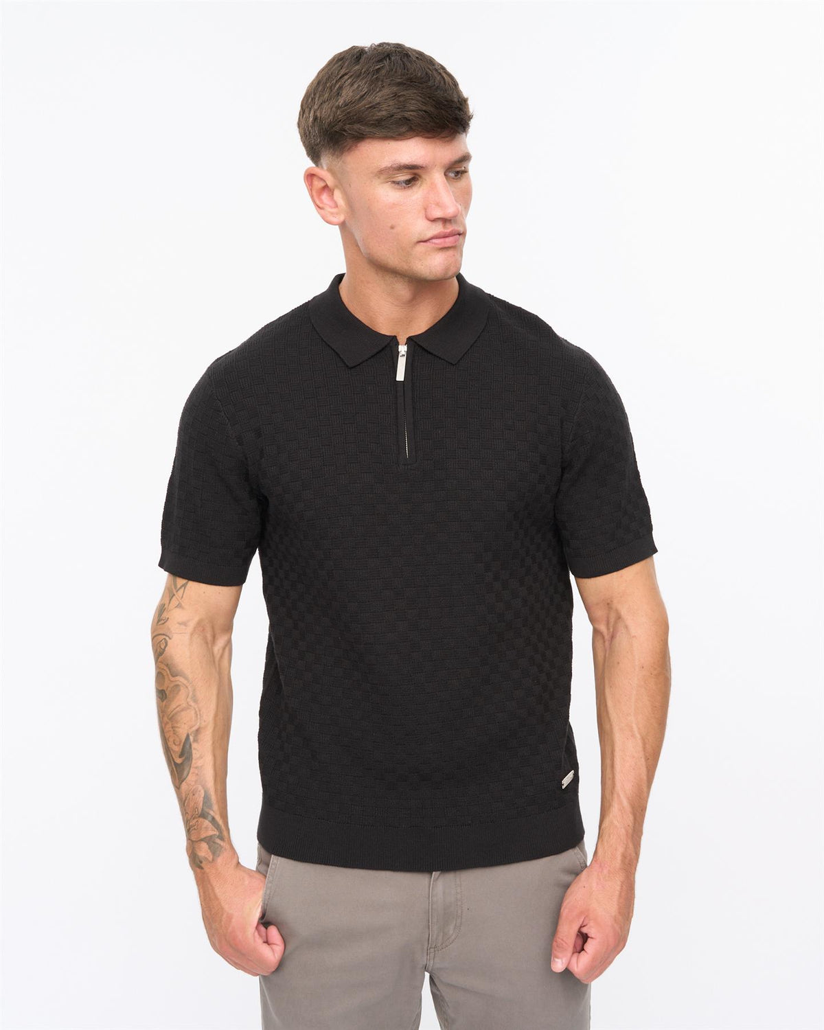 Mens Danvers Zip Knit Polo Black
