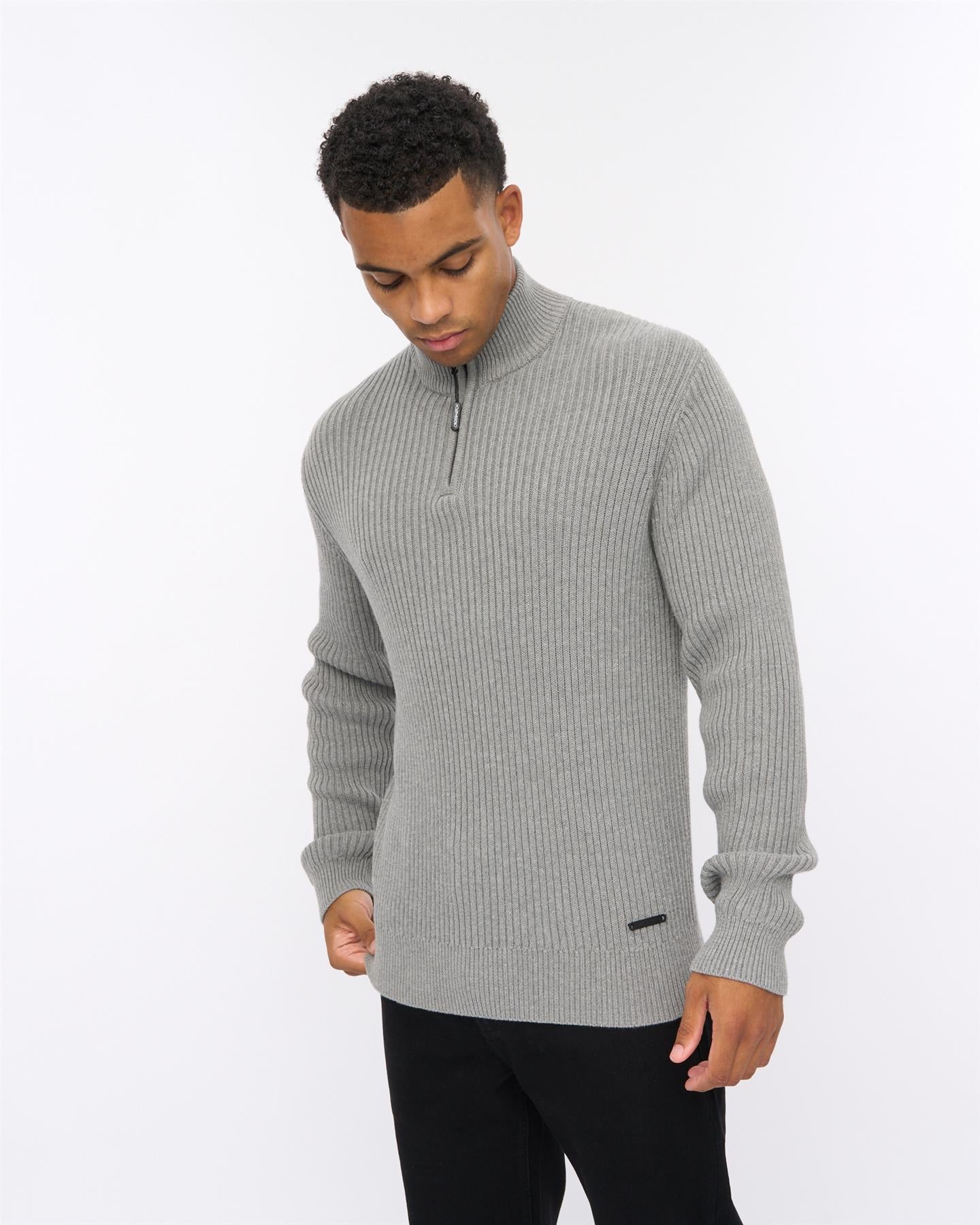Mens Havaline 1/4 Zip Knit Grey Marl