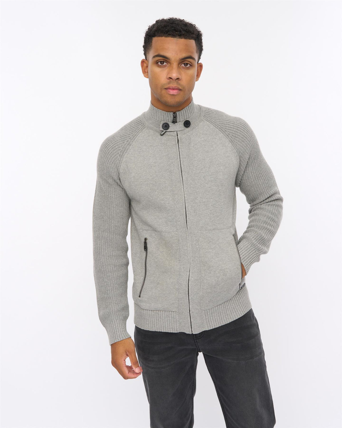 Mens Birchin Zip Thru Knit Grey