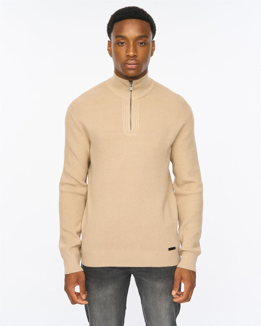 Mens Potenza 1/4 Zip Knit Stone