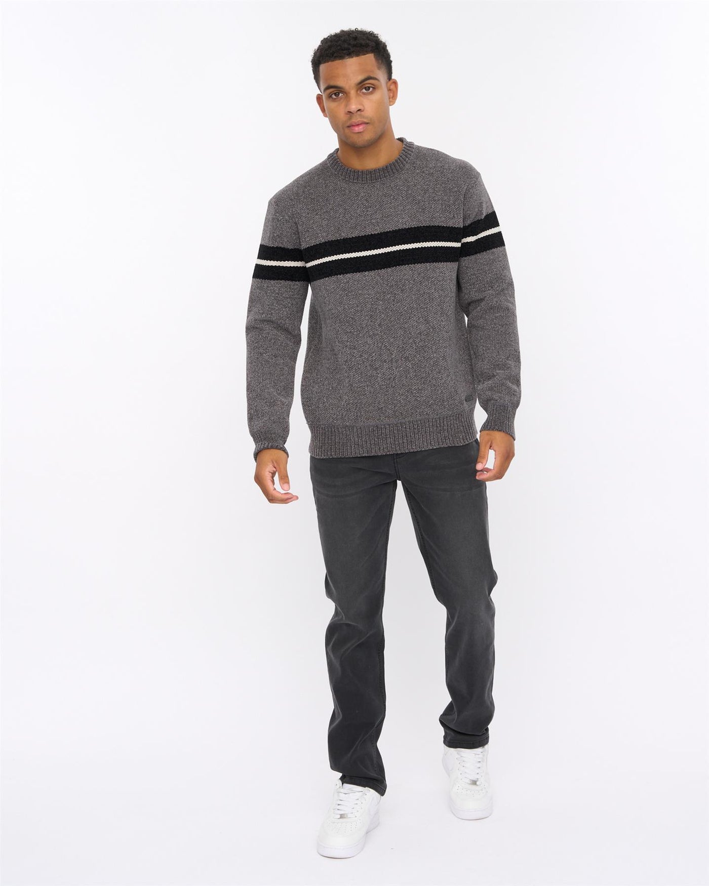 Mens Roundall Chenille Knit Grey Marl