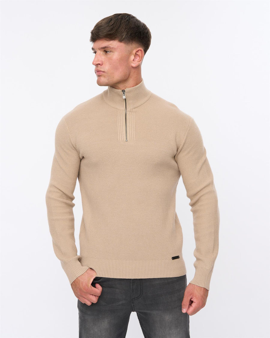 Mens Potenza 1/4 Zip Knit Stone