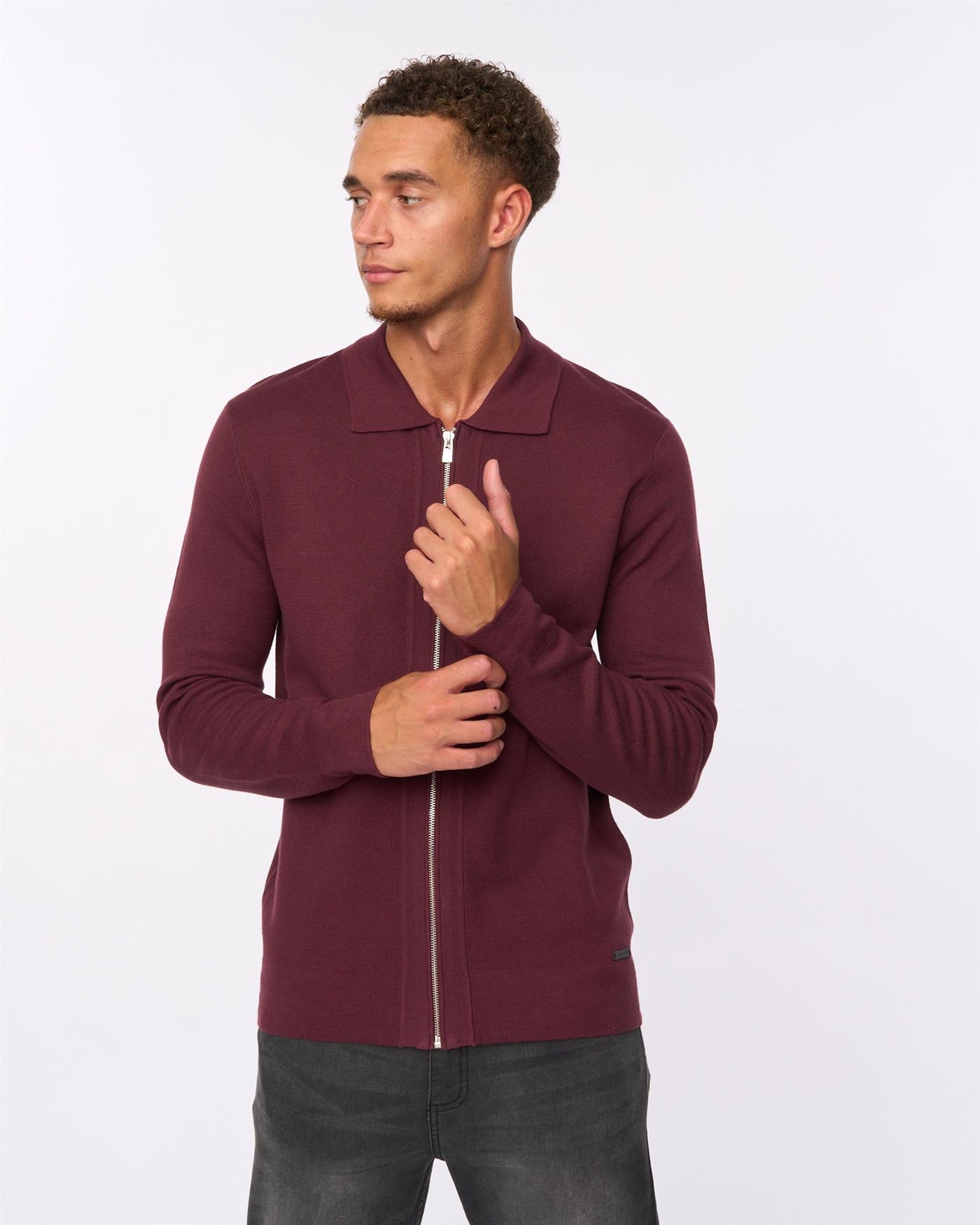 Mens Melfi Zip Thru Knit Raisin