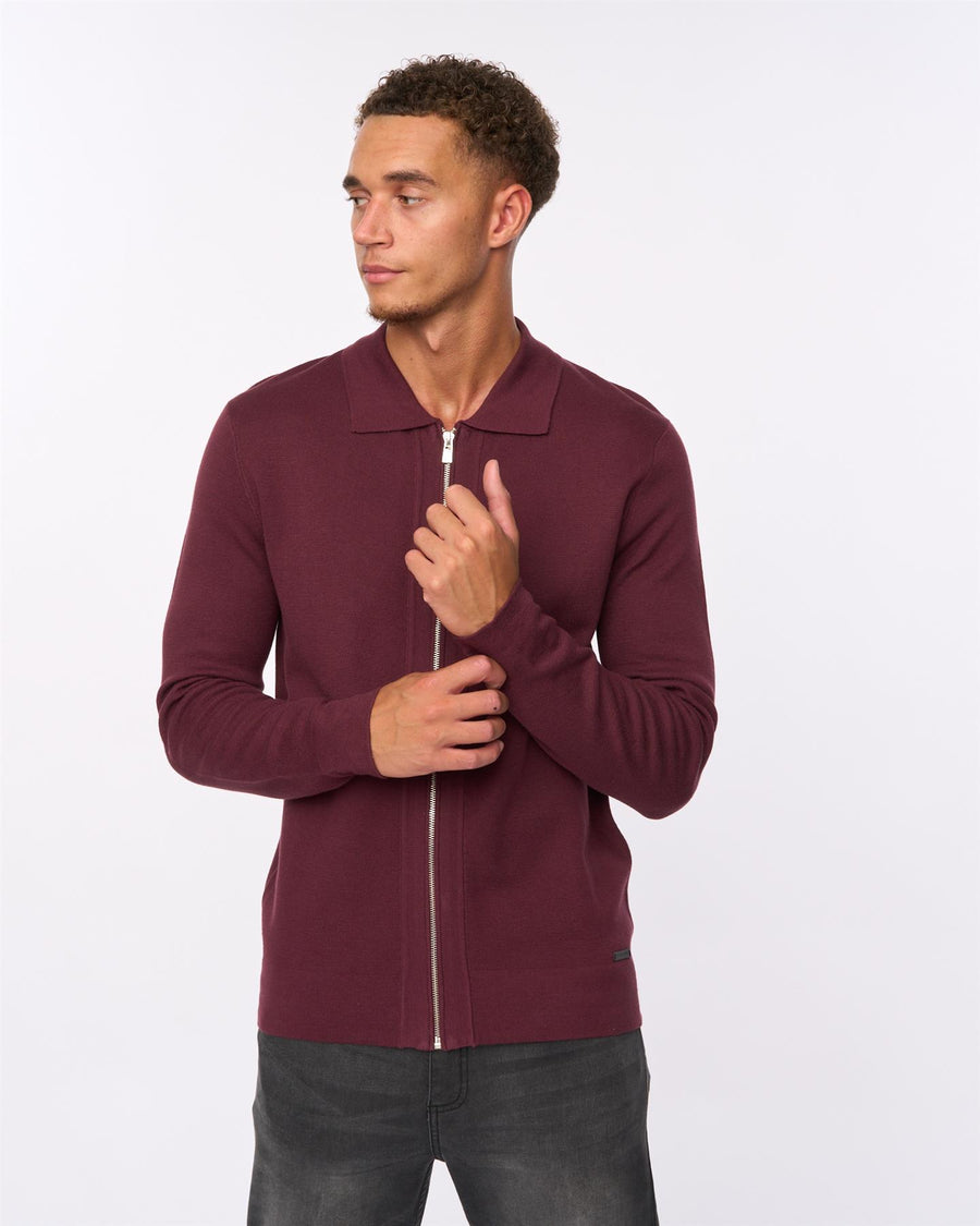 Mens Melfi Zip Thru Knit Raisin