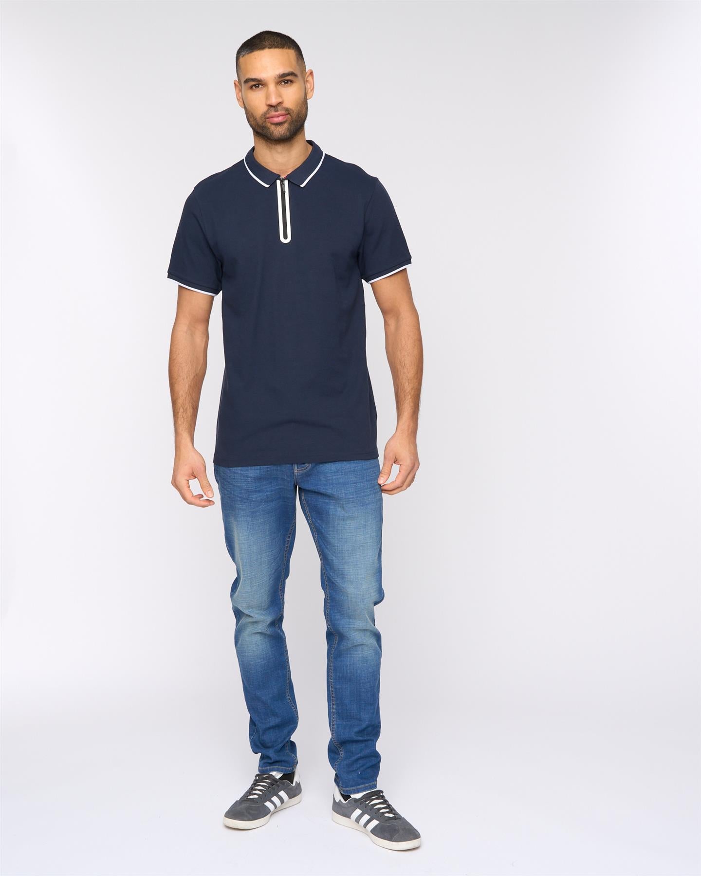 Mens Oakden Zip Front Polo Navy