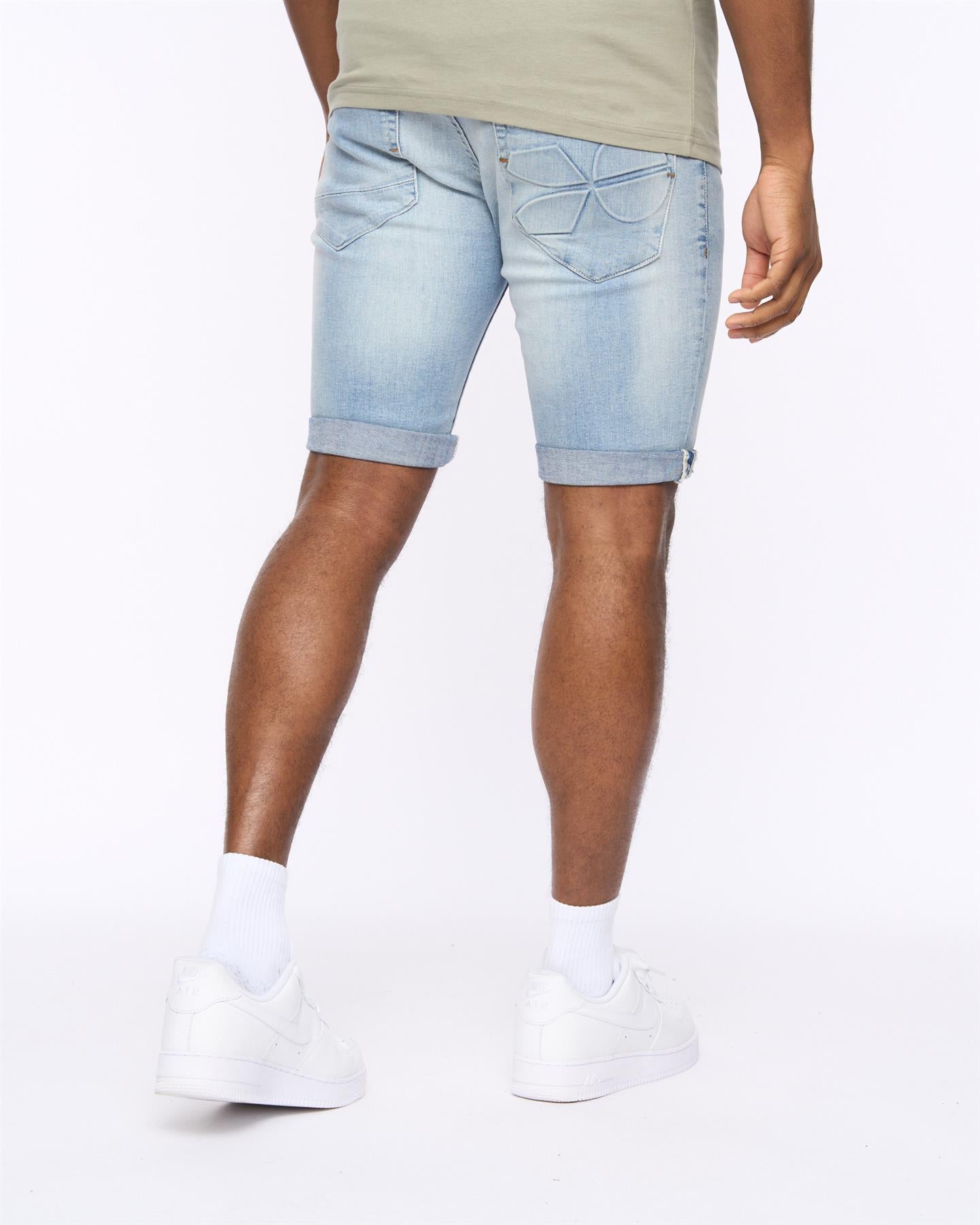 Tonwin Embossed Denim Shorts Light Wash