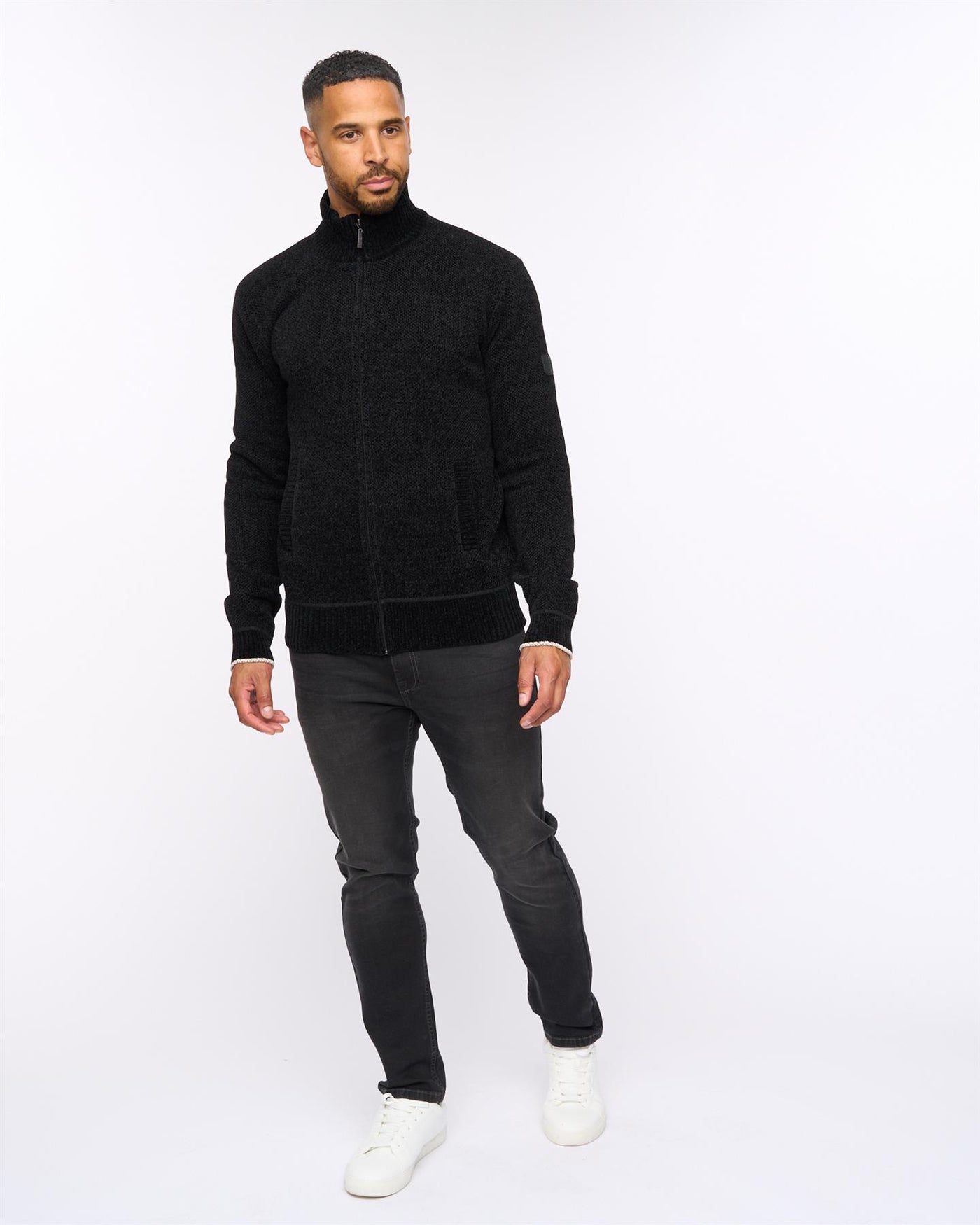 Mens Gladstone Funnel Kneck Zip Knit Black