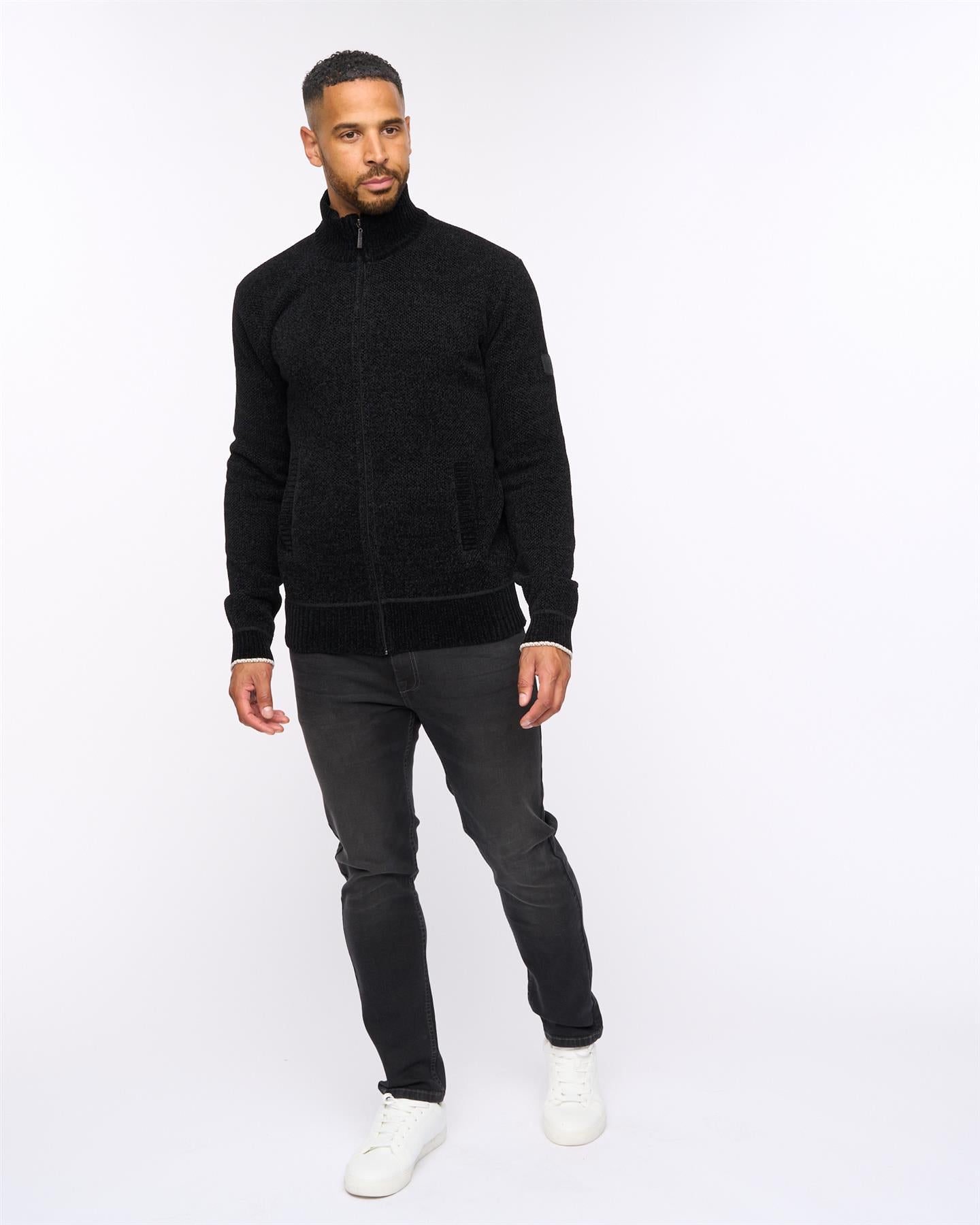 Mens Gladstone Funnel Kneck Zip Knit Black