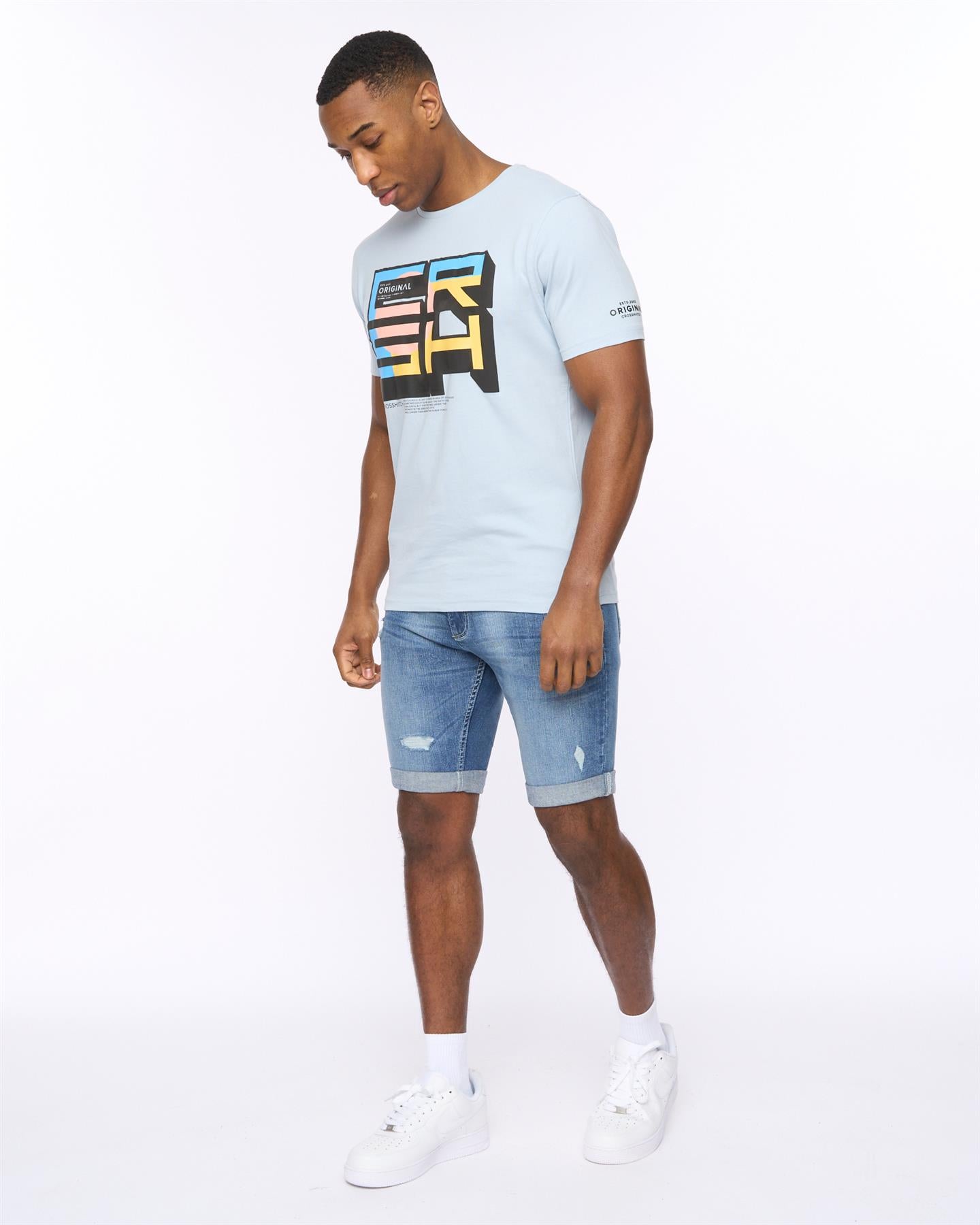 Riptrey Abraised Denim Shorts Mid Wash