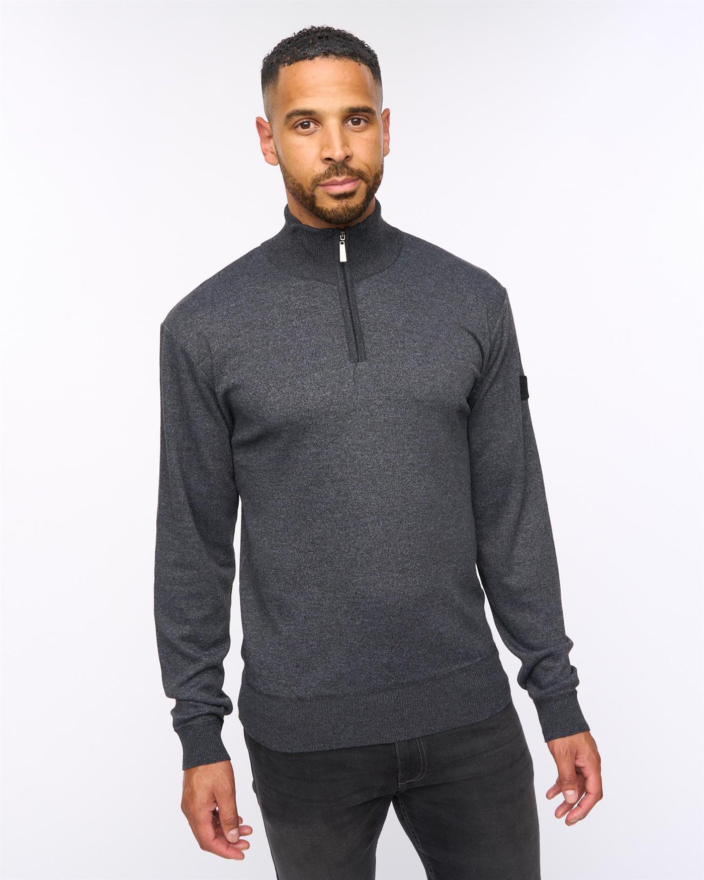 Delloway 1/4 Zip Funnel Neck Jumper Black Marl