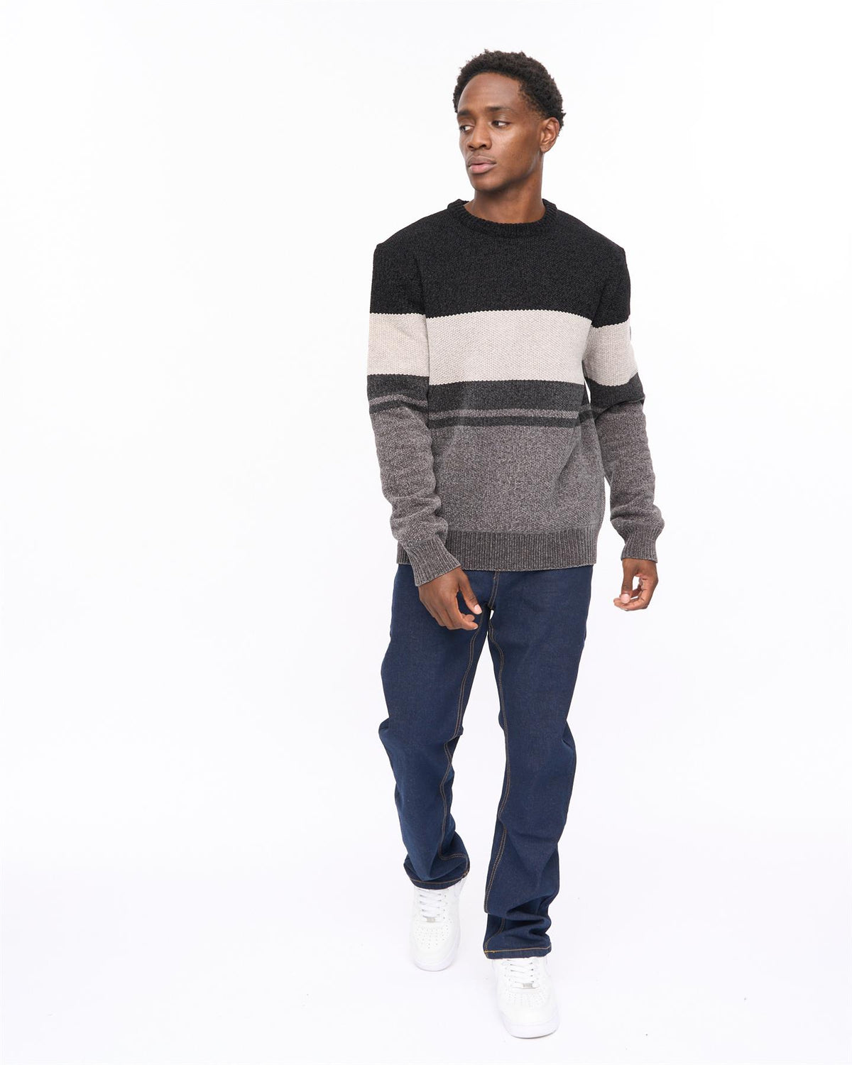 Rikmen Crew Neck Jumper Mid Grey/Black