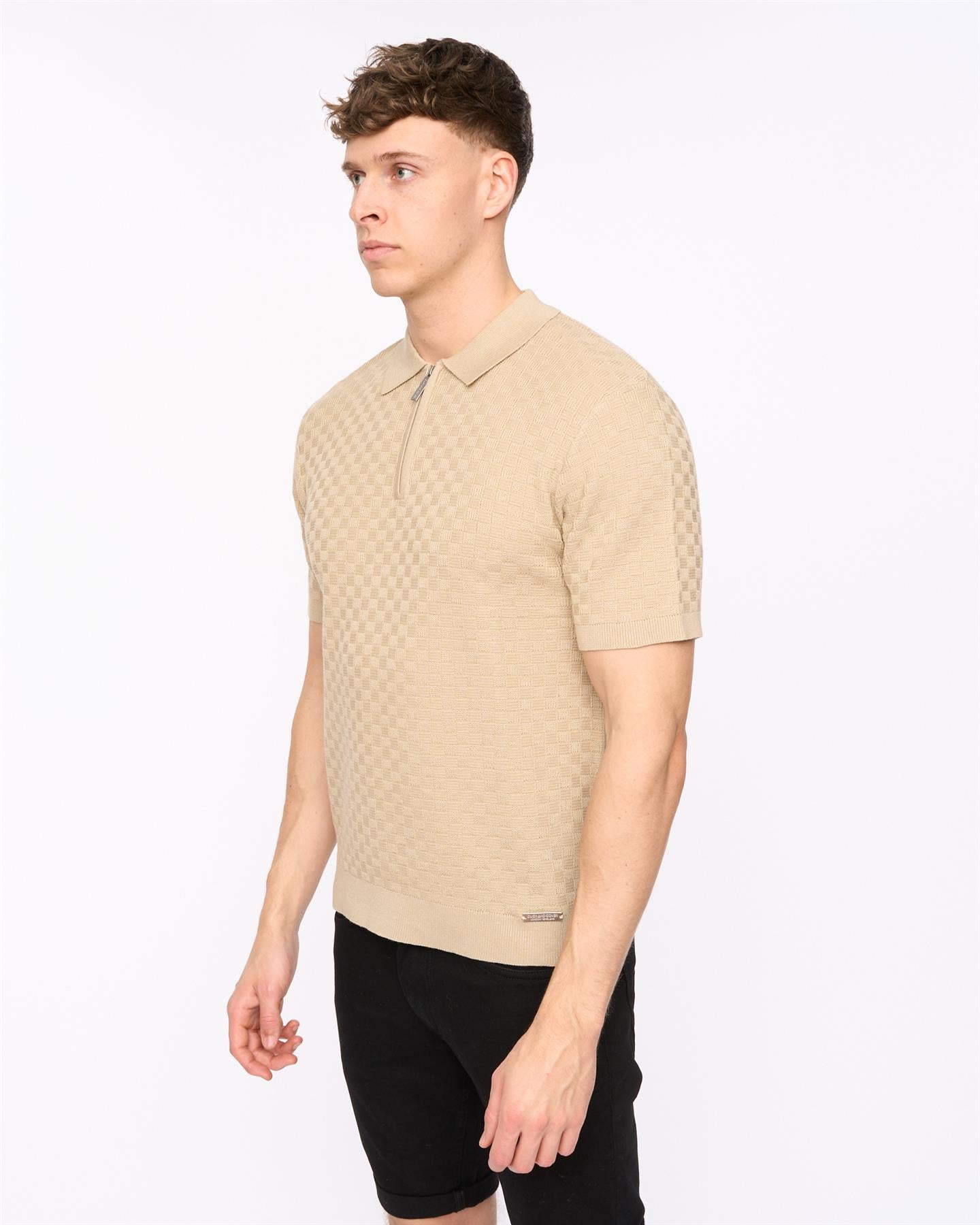 Mens Danvers Zip Knit Polo Stone