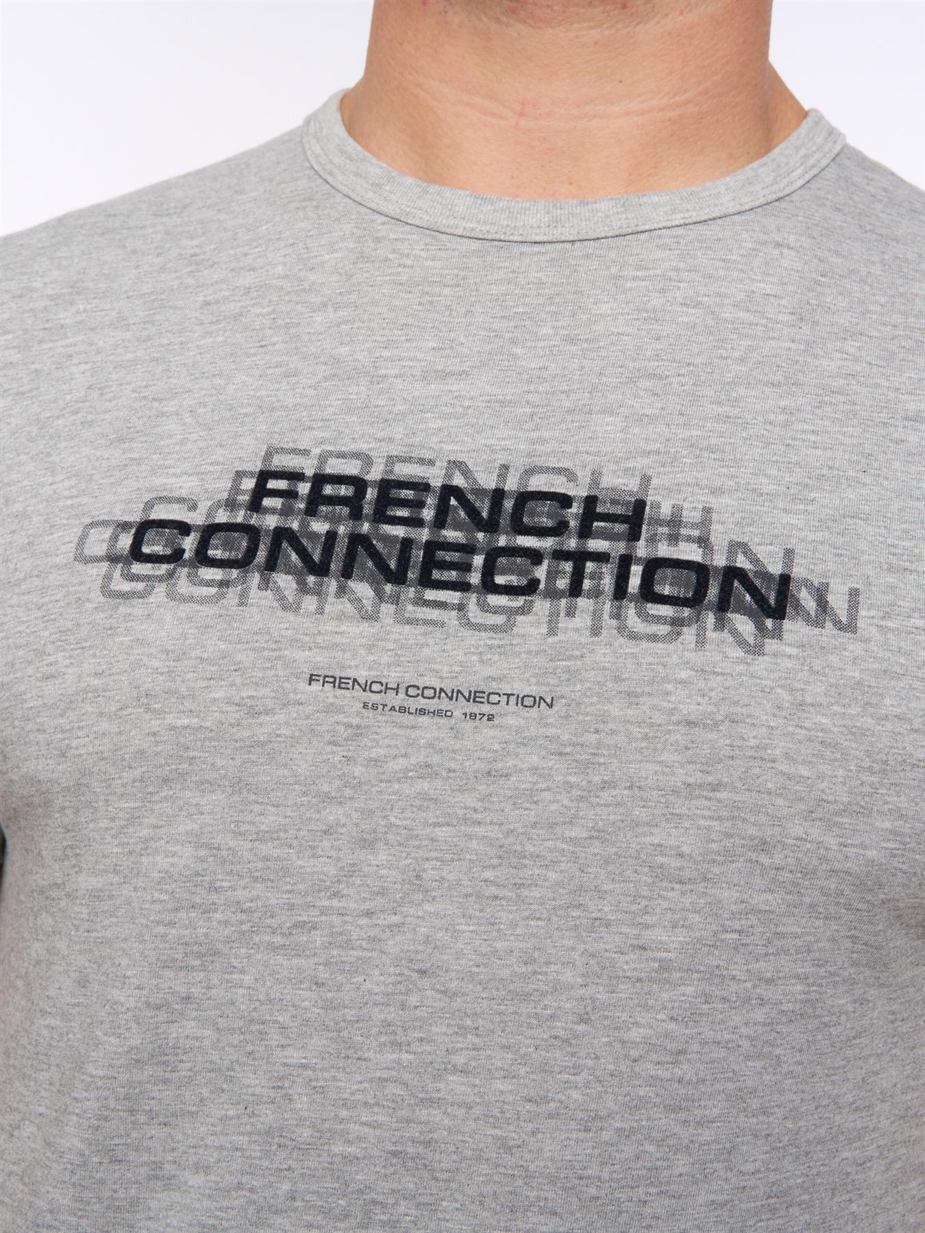Mens French Connection Double T-Shirt Light Grey Melange/Marine