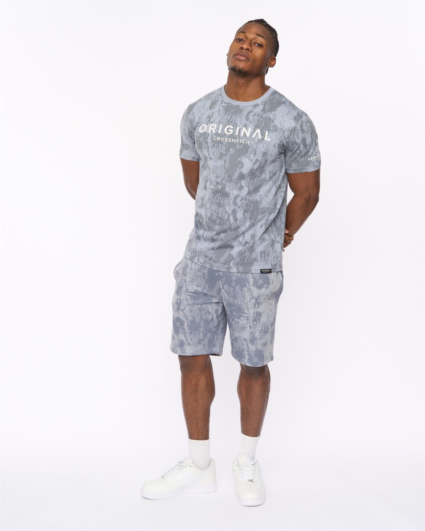 Mens Bardon Camo Jog Shorts Steel Blue
