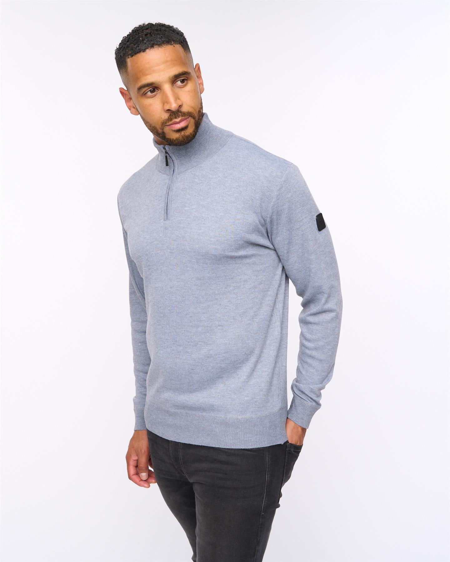 Delloway 1/4 Zip Funnel Neck Jumper Grey Marl