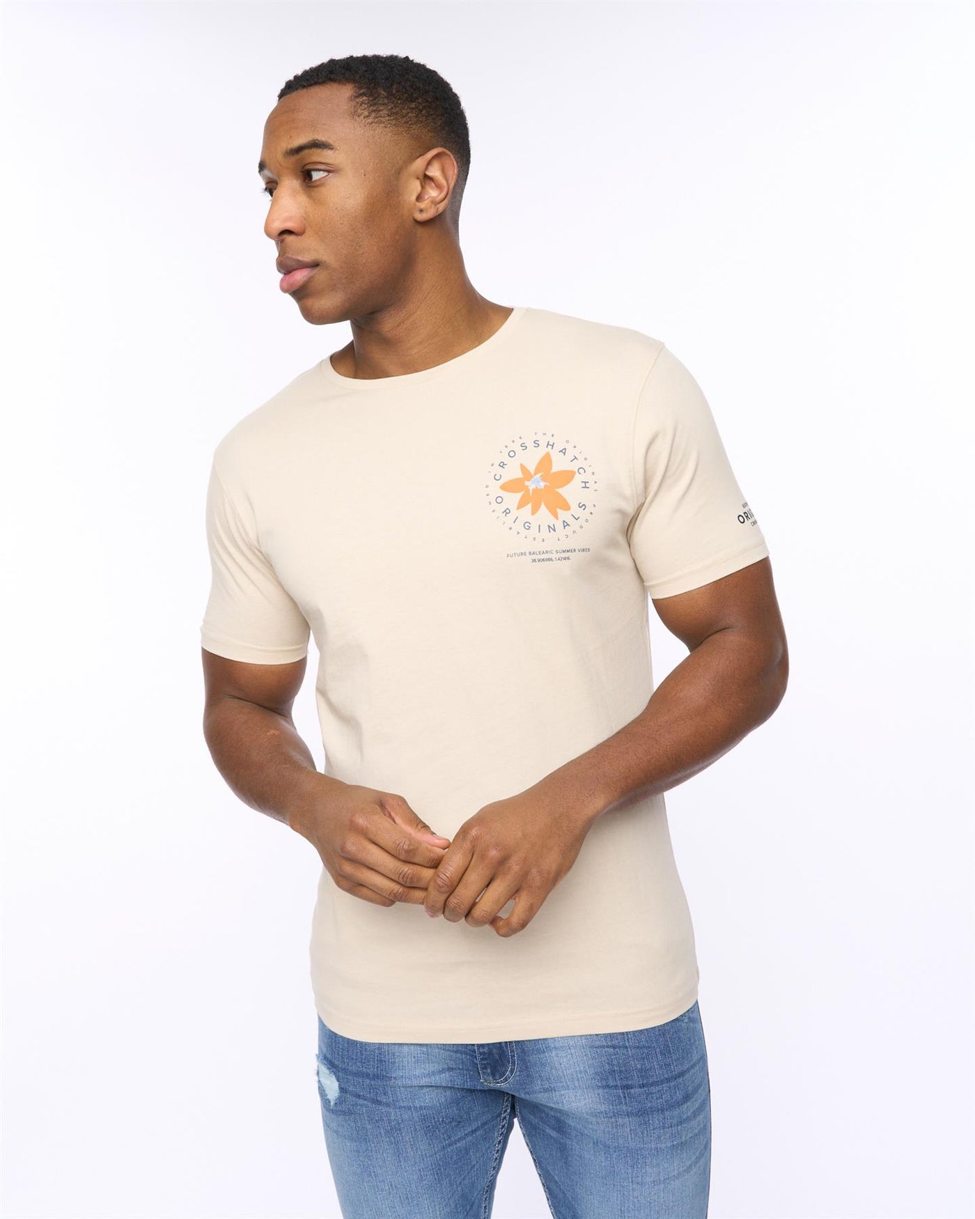 Mens Flowered T-Shirt Light Stone