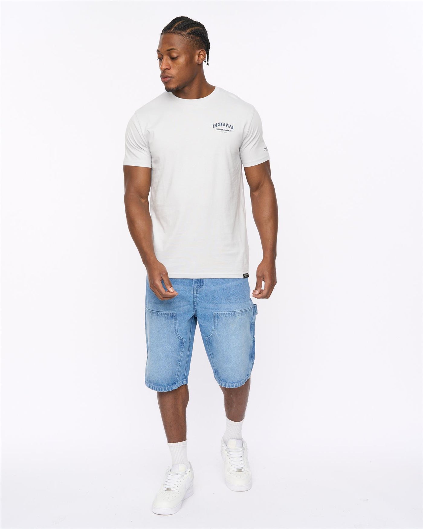 Mens Teleman Denim Shorts Light Wash