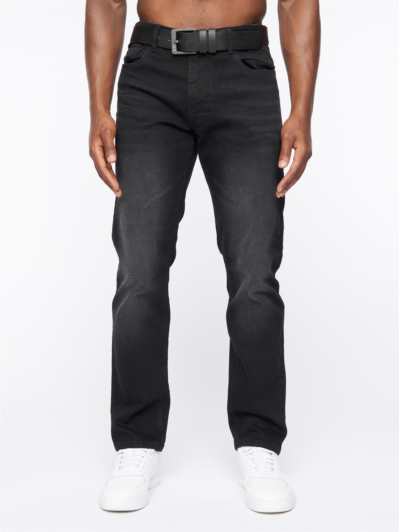 Crosshatch Mens Cadman Straight Jeans Black Wash