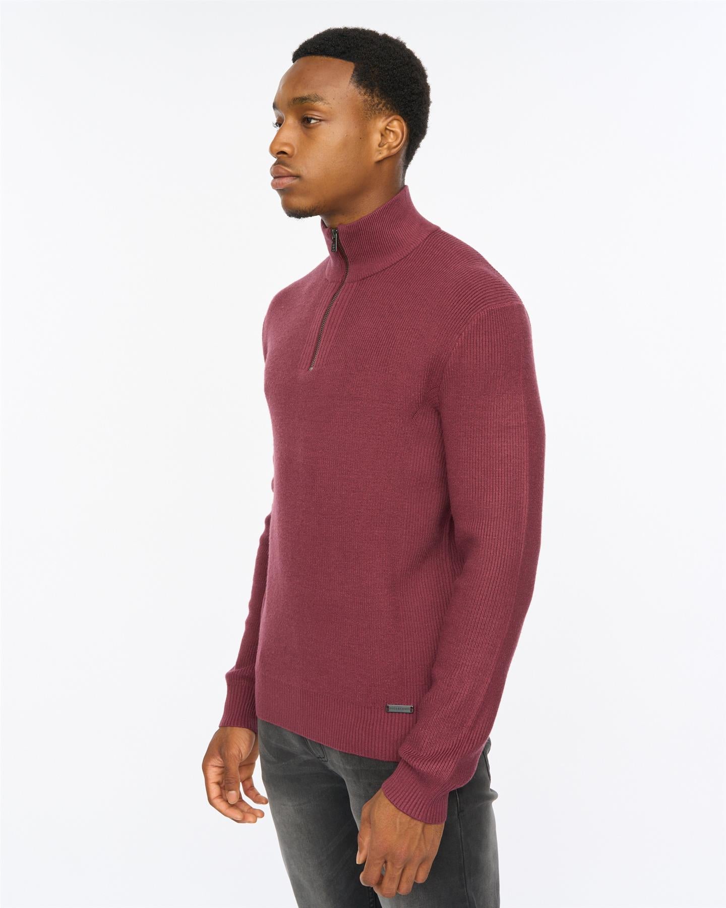 Mens Potenza 1/4 Zip Knit Raisin