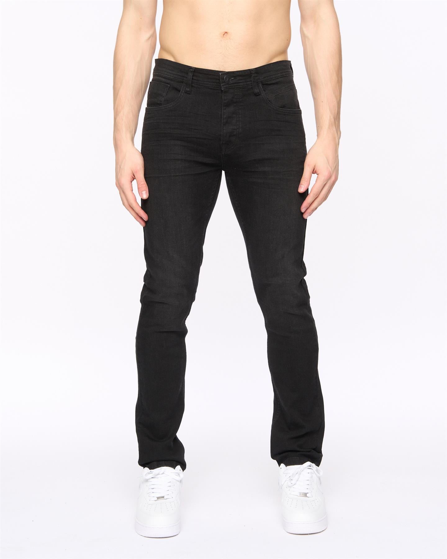 Crosshatch Mens Malcolm Slim Fit Jeans Black Wash