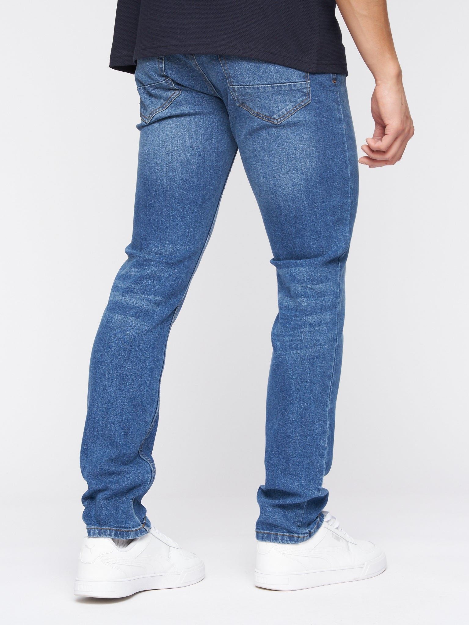 Crosshatch Mens Malcolm Slim Fit Jeans Stone Wash