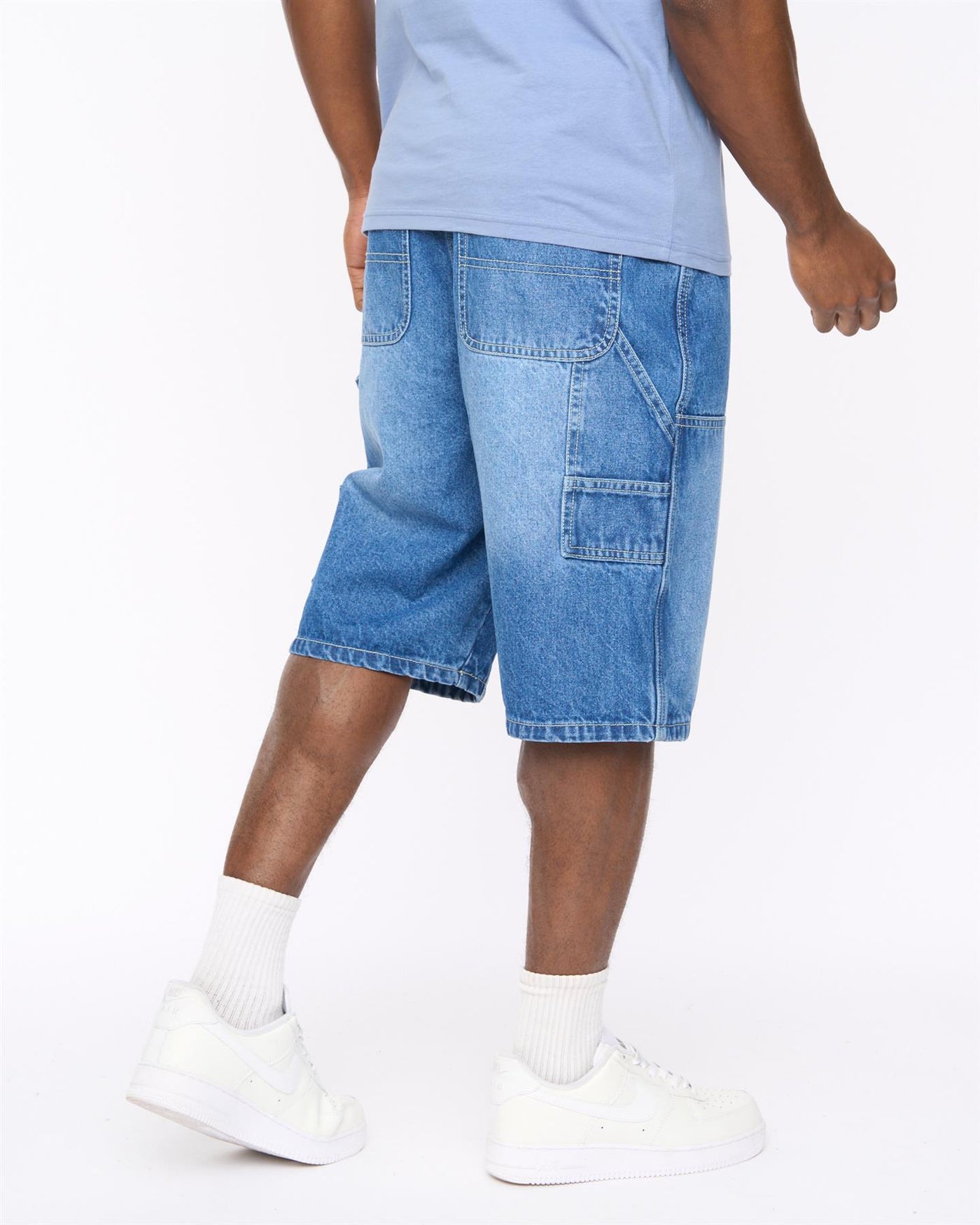 Mens Teleman Denim Shorts Mid Wash