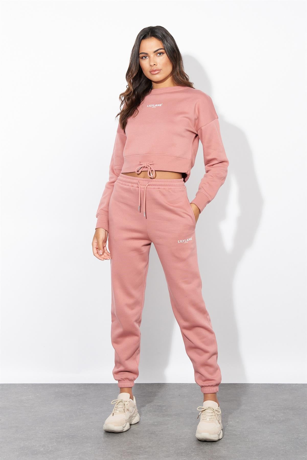 Ladies Lily Lane Josephina Crop Sweat Pink
