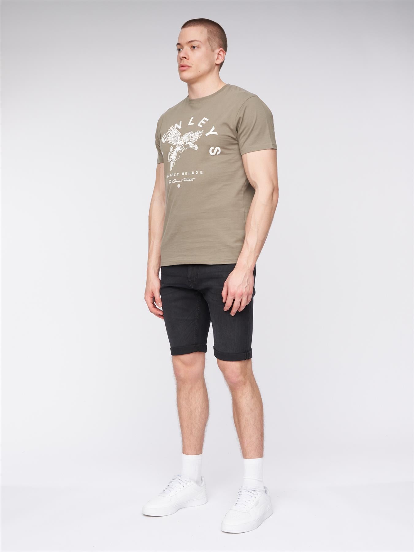Mens Flex Denim Shorts Black Wash