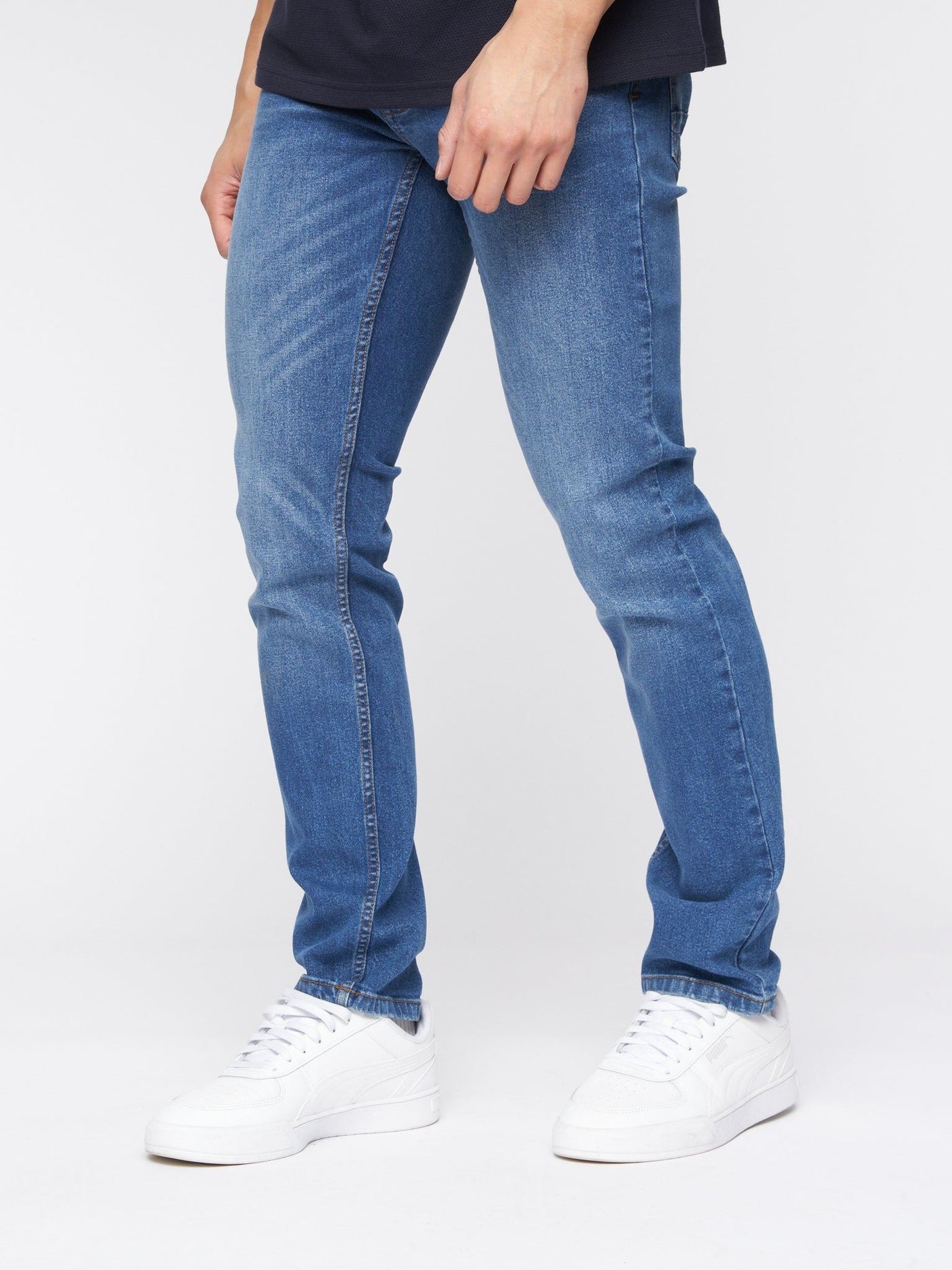 Crosshatch Mens Malcolm Slim Fit Jeans Stone Wash
