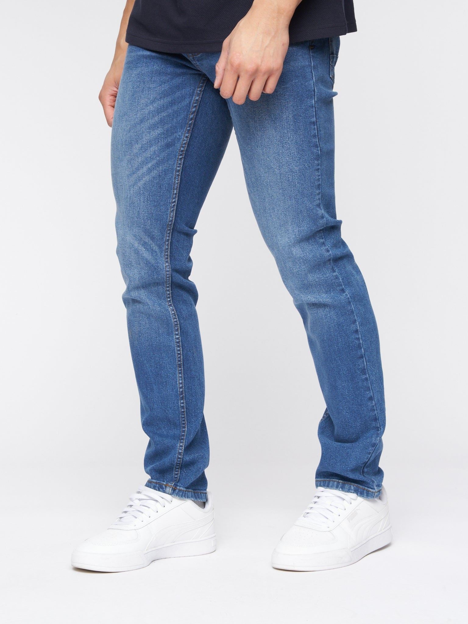 Crosshatch Mens Malcolm Slim Fit Jeans Stone Wash