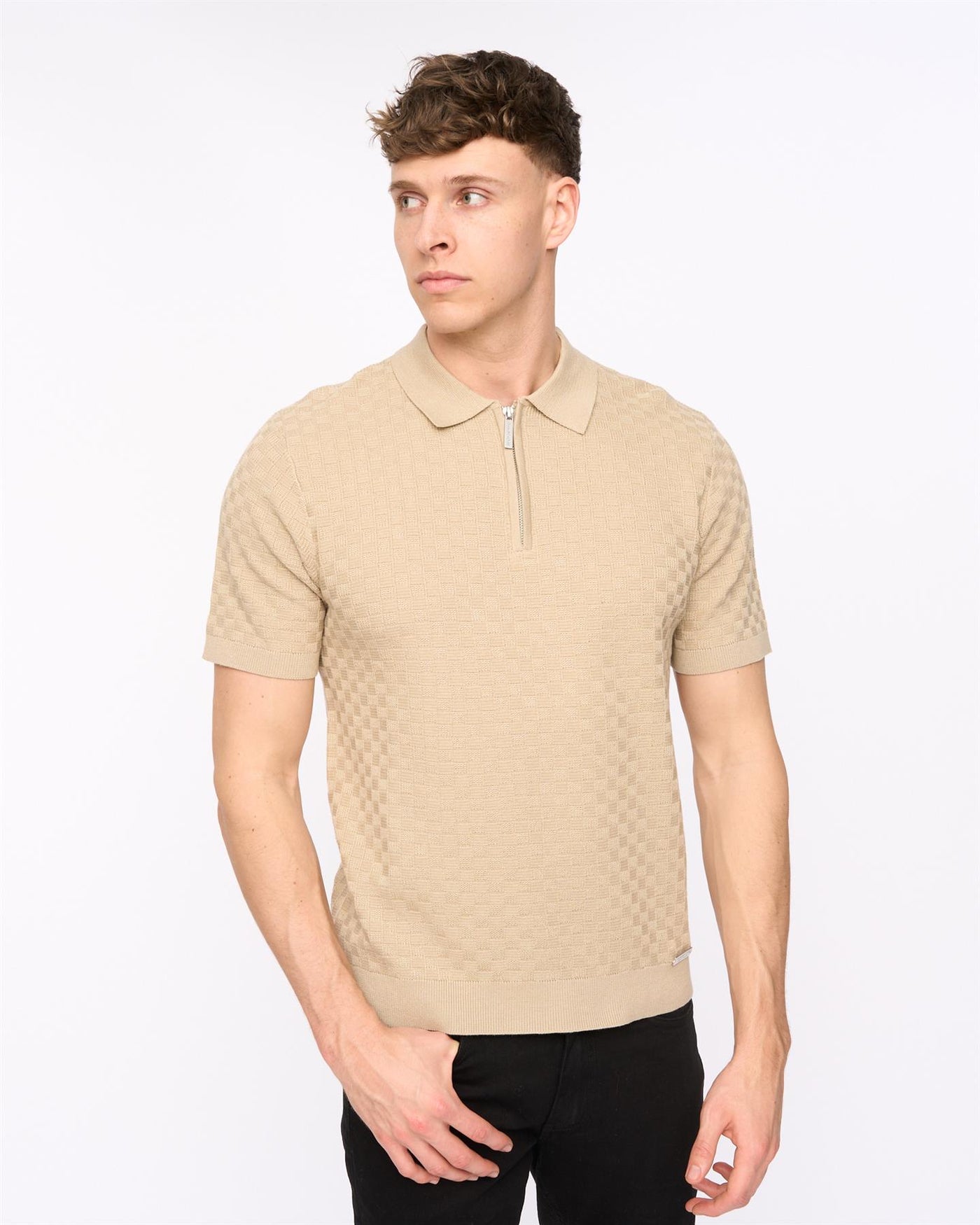 Mens Danvers Zip Knit Polo Stone