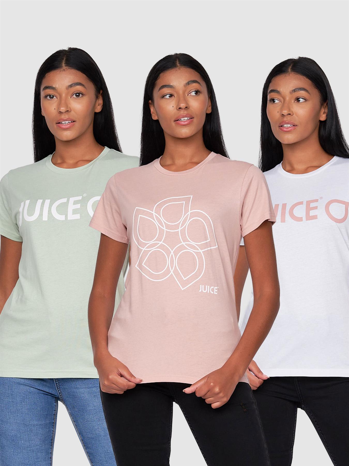 Ladies Juice Laymere T-Shirt 3 Pack White/Sage/Pink