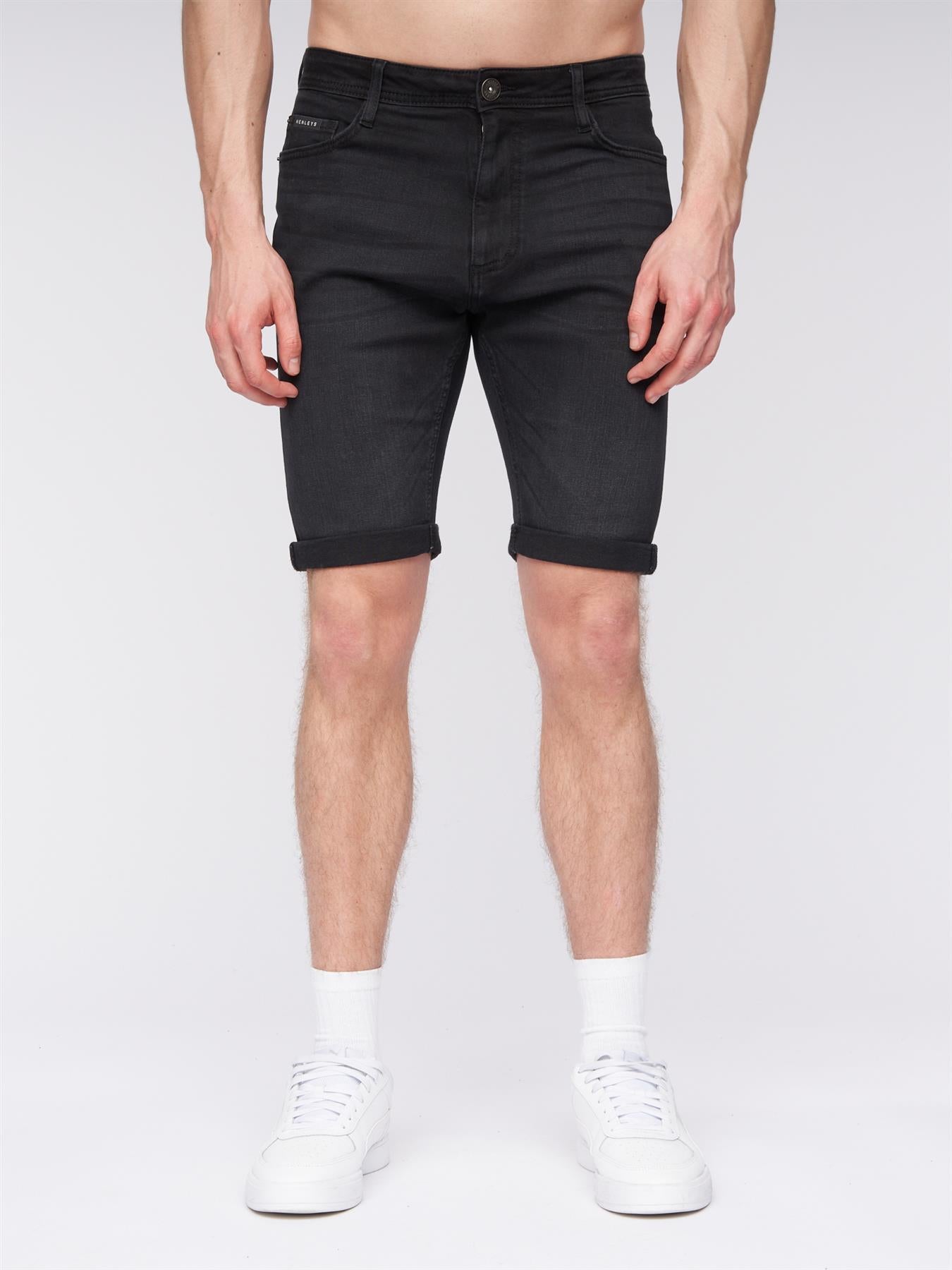 Mens Flex Denim Shorts Black Wash