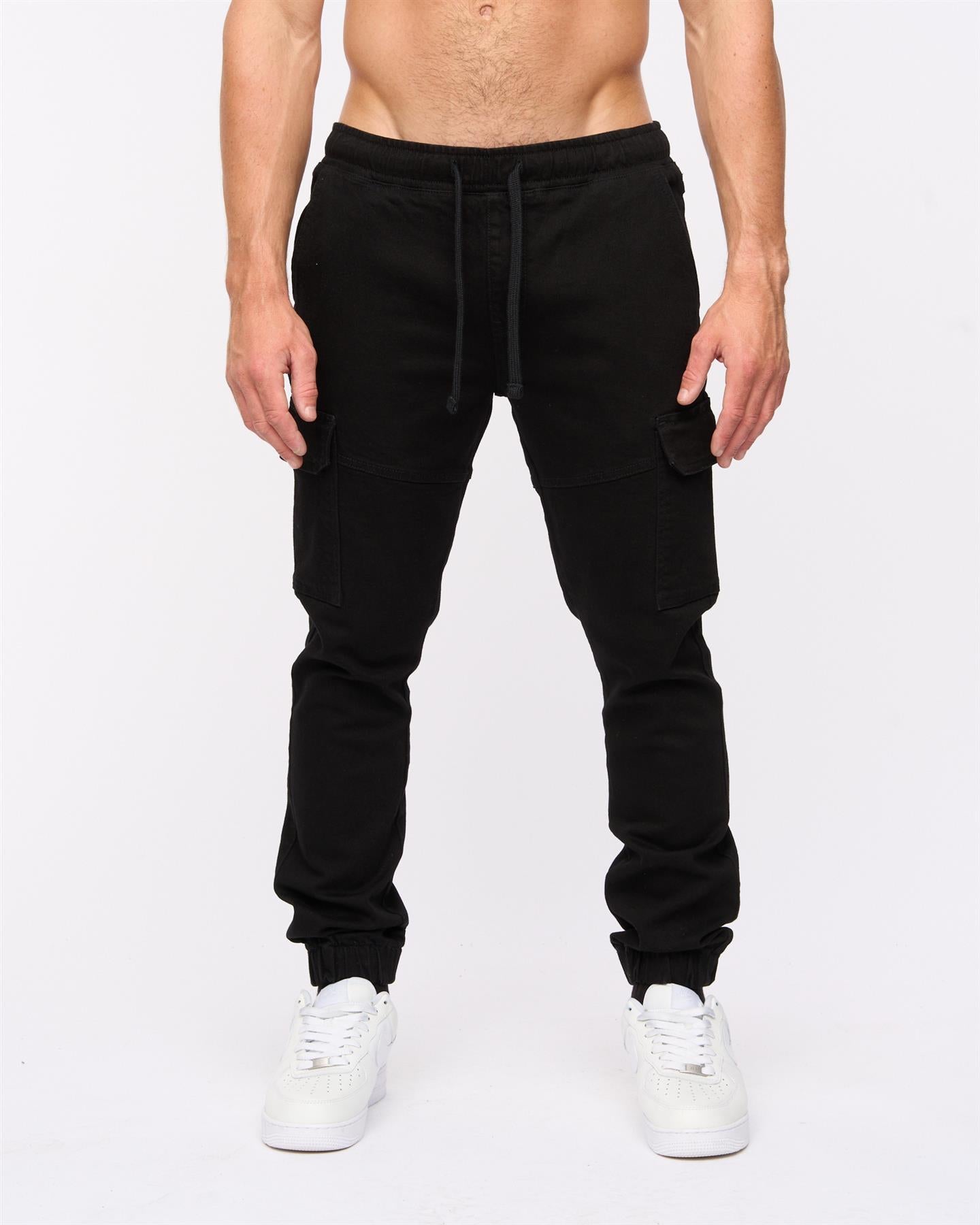 Malimore Cargo Cuff Jeans Solid Black
