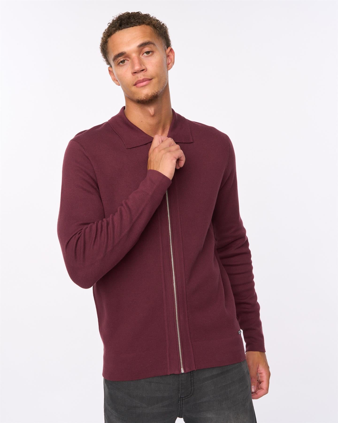 Mens Melfi Zip Thru Knit Raisin