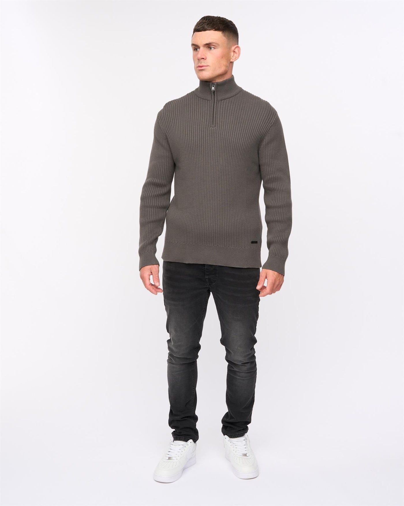 Mens Havaline 1/4 Zip Knit Charcoal Grey