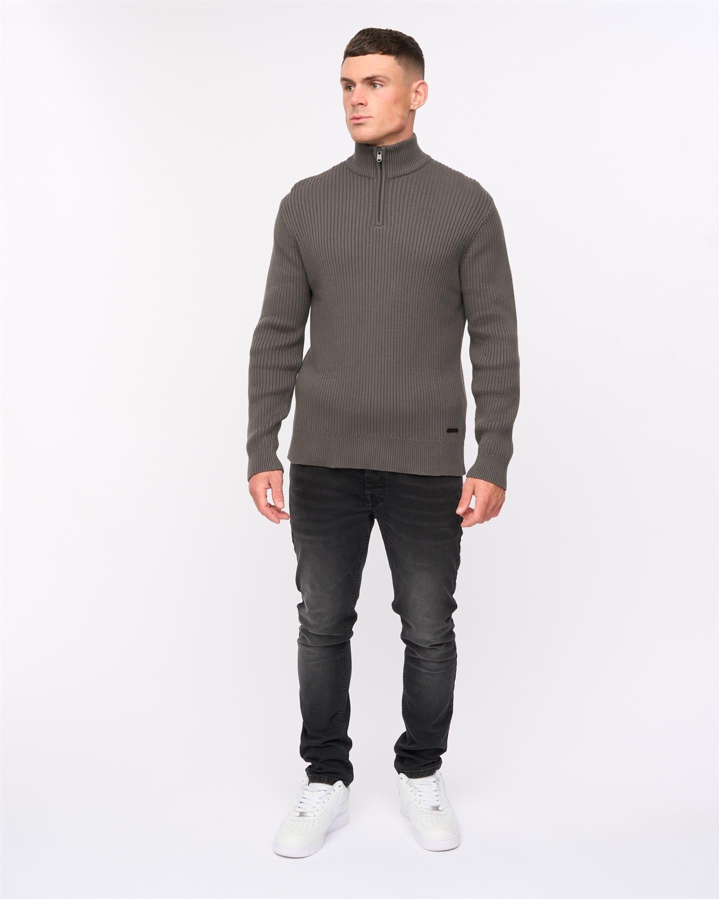 Mens Havaline 1/4 Zip Knit Charcoal Grey