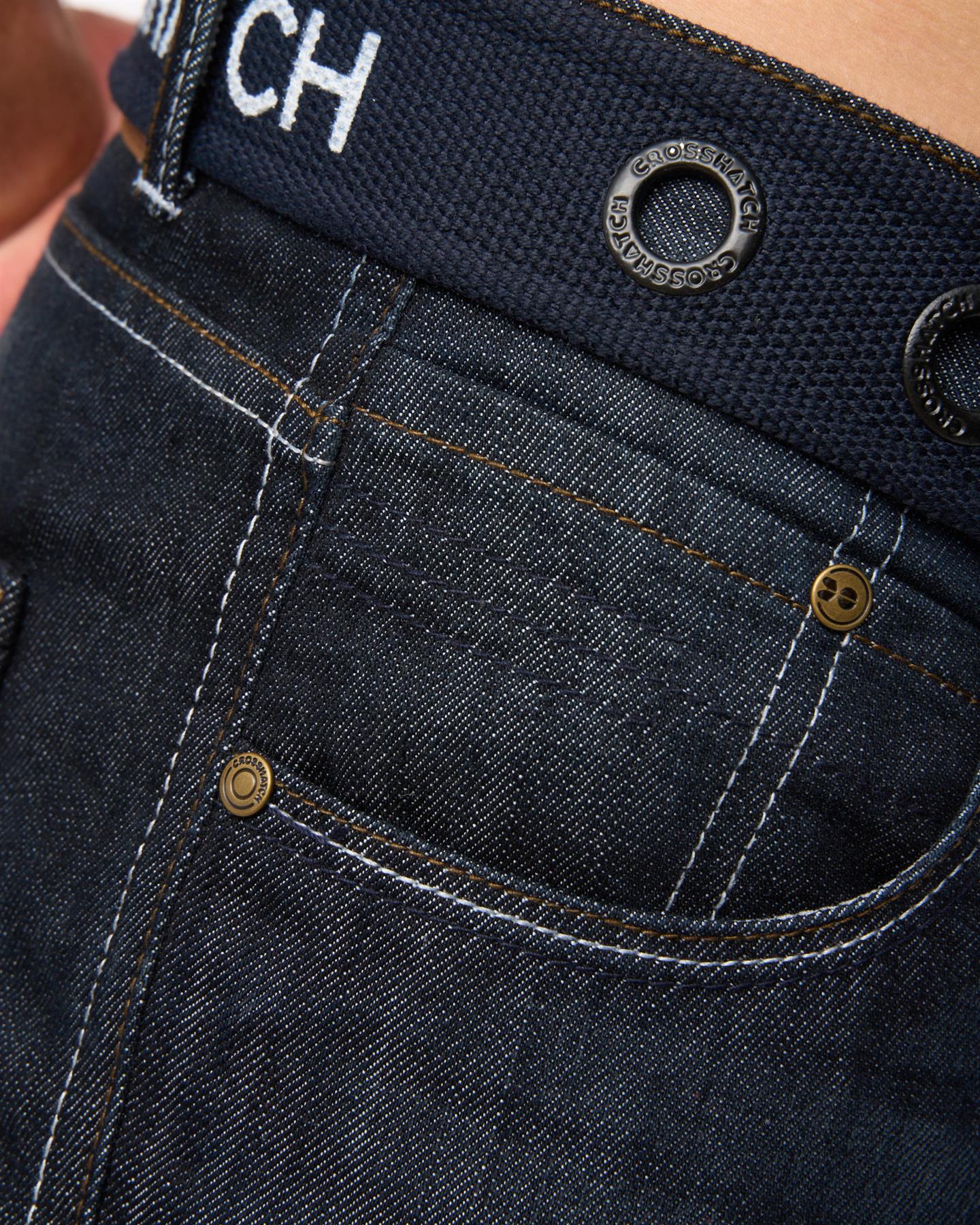 Mens New Embossed Techno Denim Jeans Dark Wash