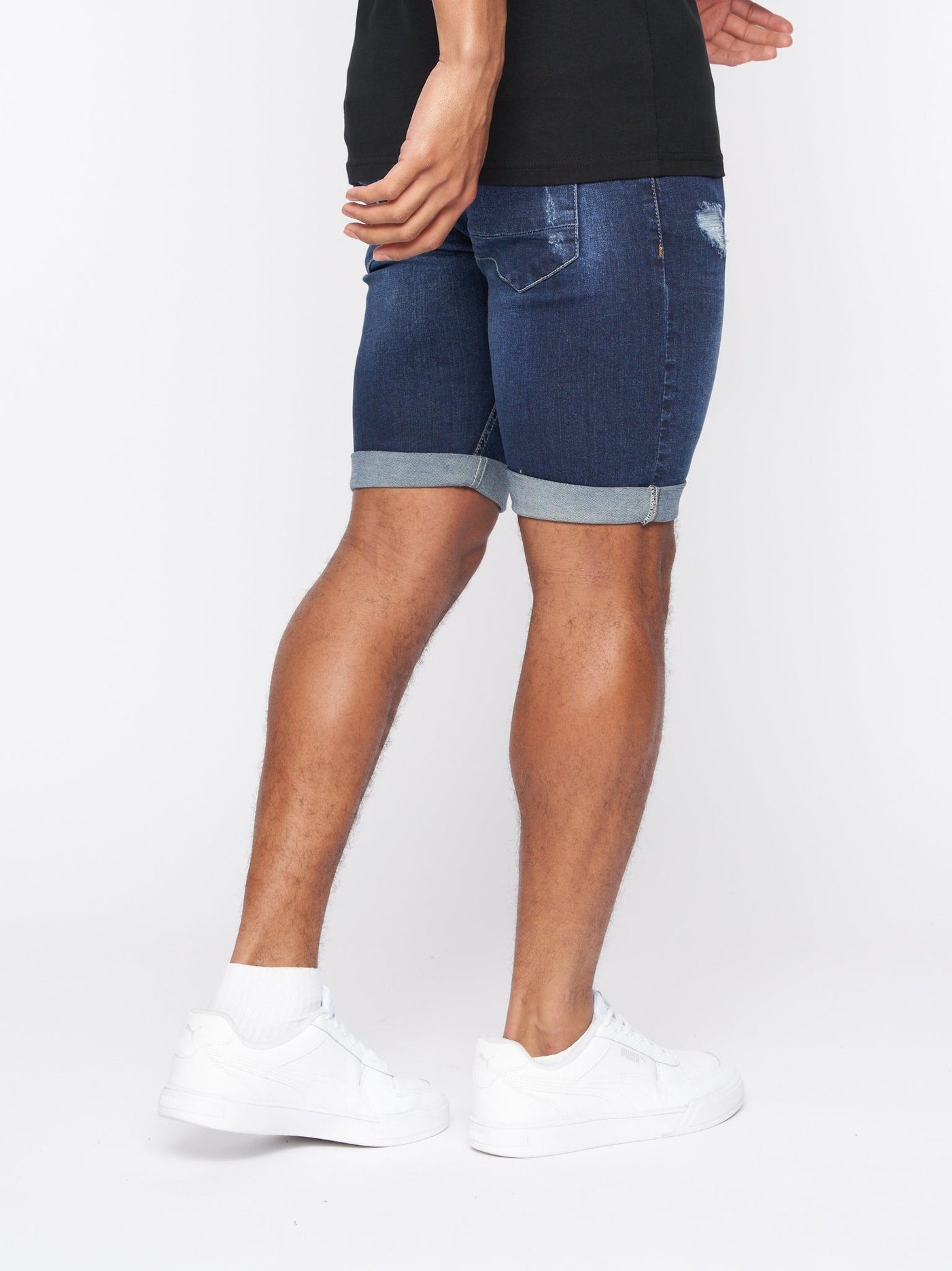 Mens Riptrey Abraised Denim Shorts Dark Wash
