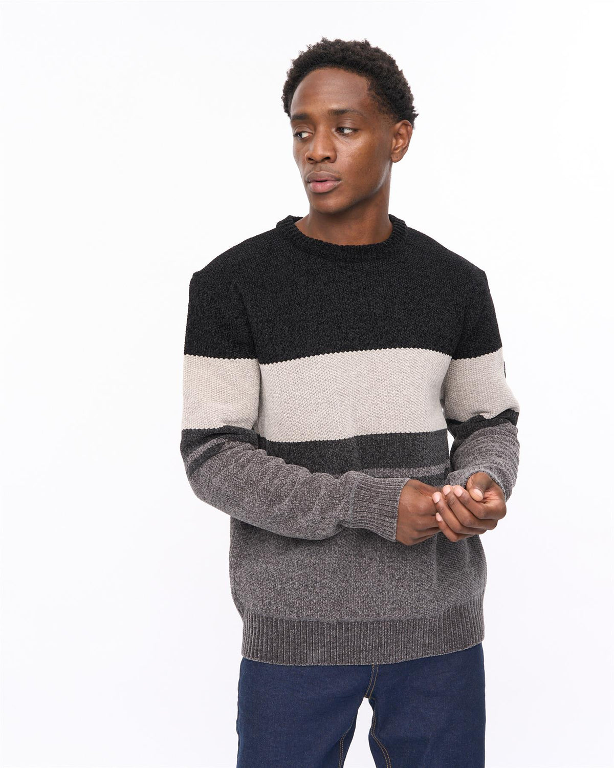 Rikmen Crew Neck Jumper Mid Grey/Black