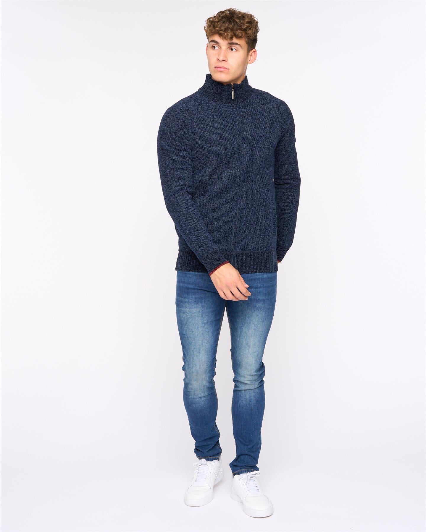 Mens Gladstone Funnel Kneck Zip Knit Navy
