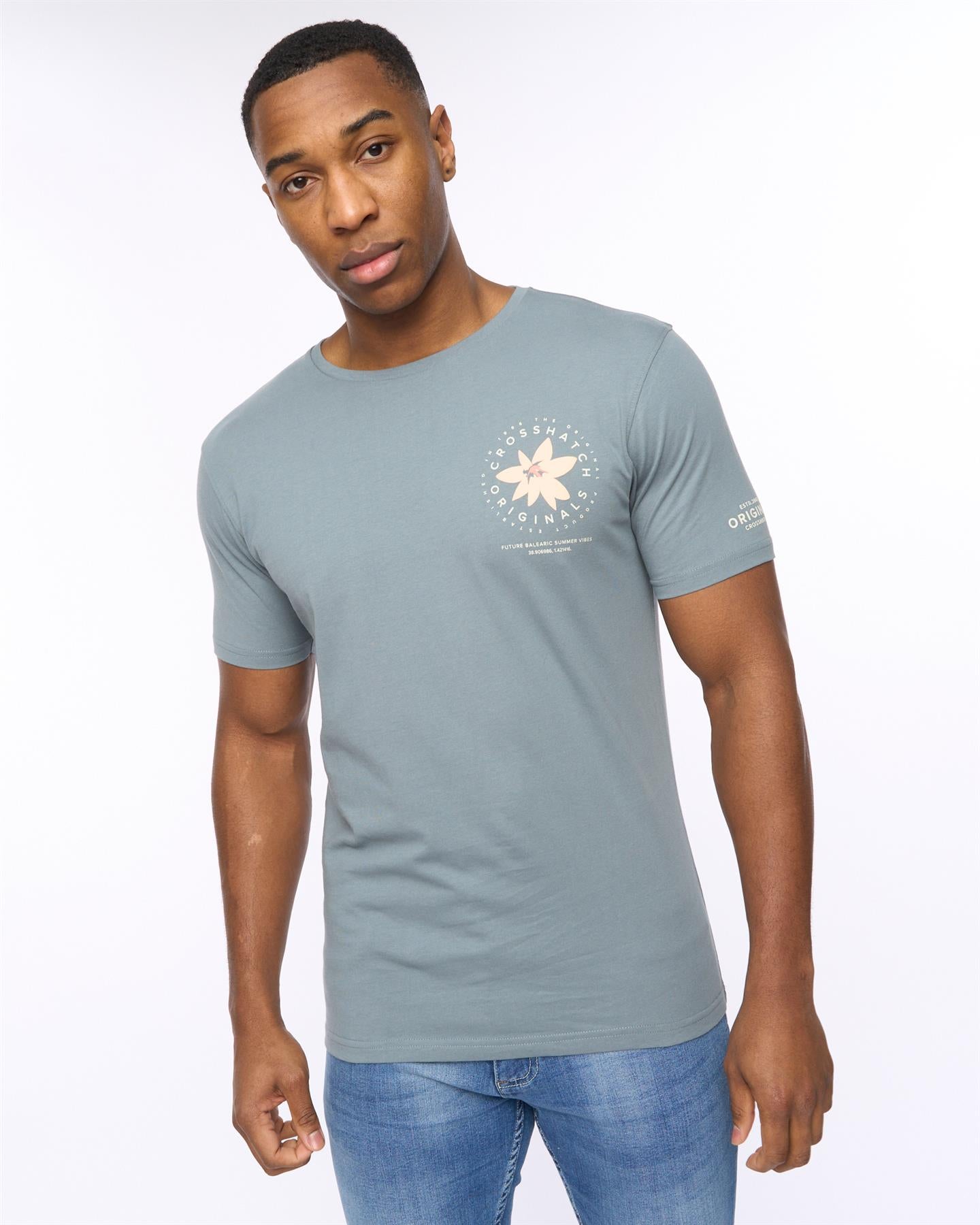 Mens Flowered T-Shirt Blue