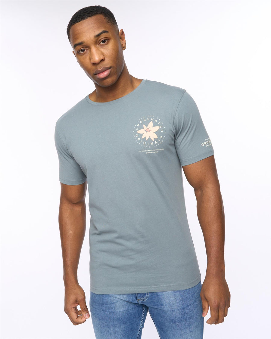 Mens Flowered T-Shirt Blue