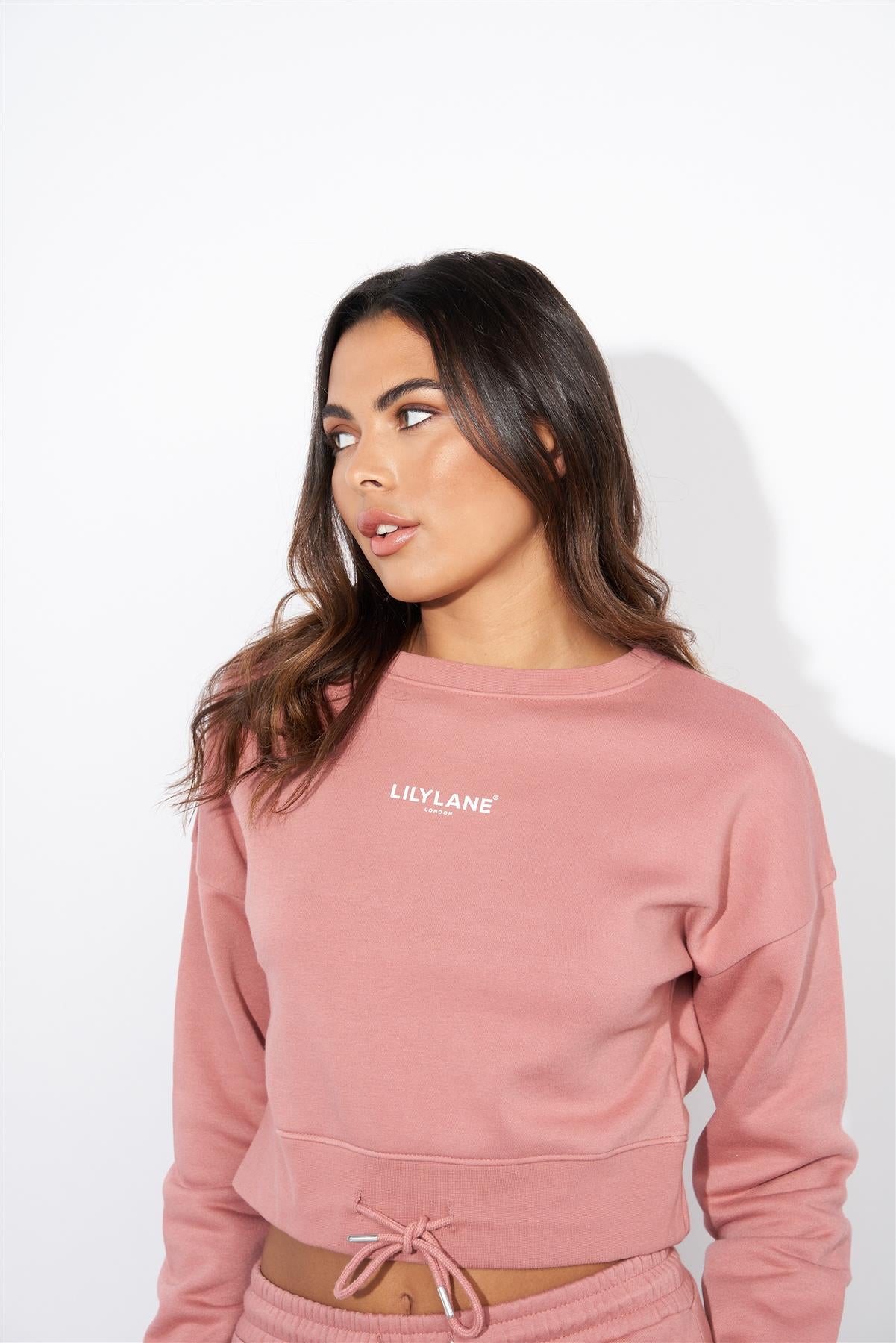Ladies Lily Lane Josephina Crop Sweat Pink