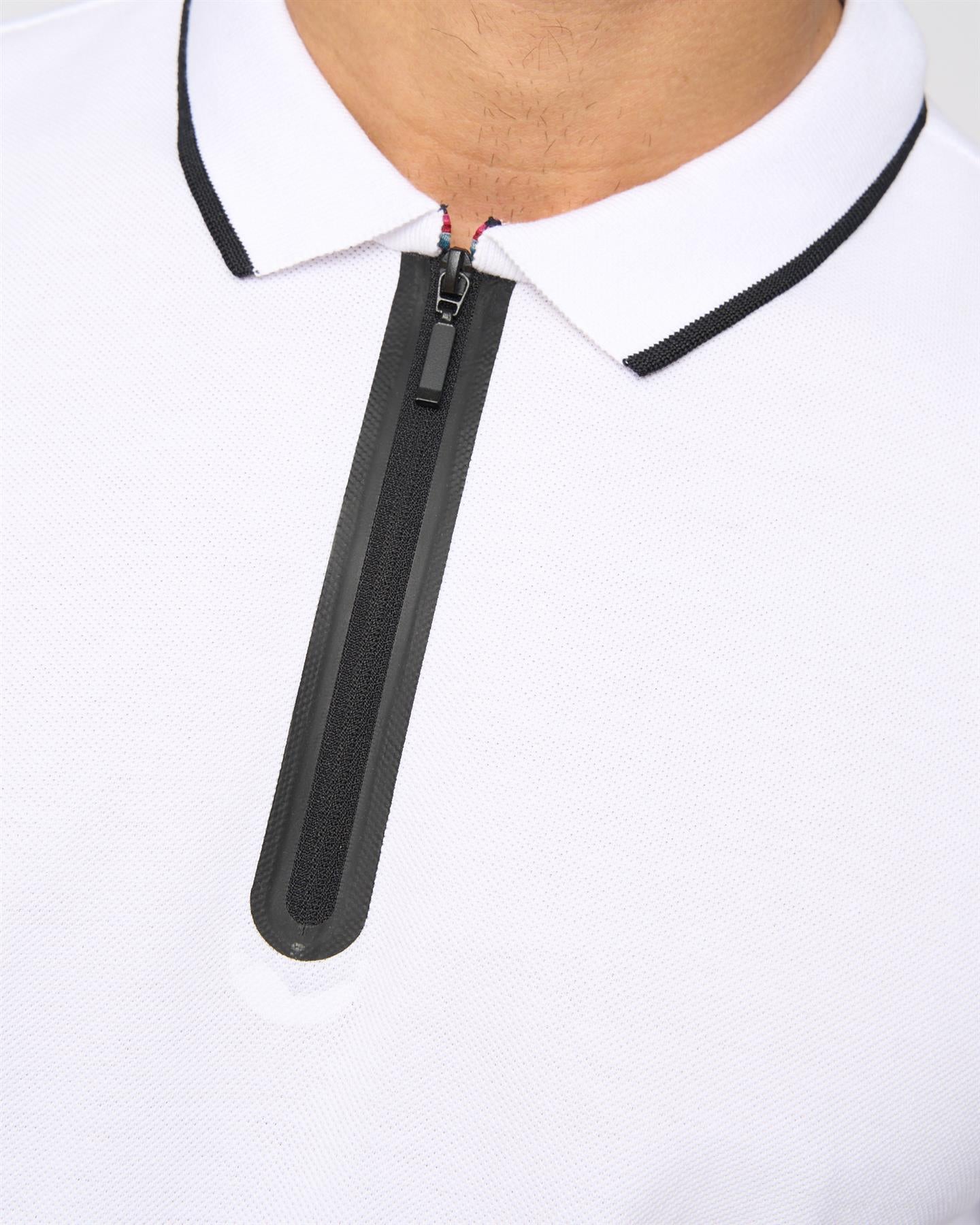 Mens Oakden Zip Front Polo White