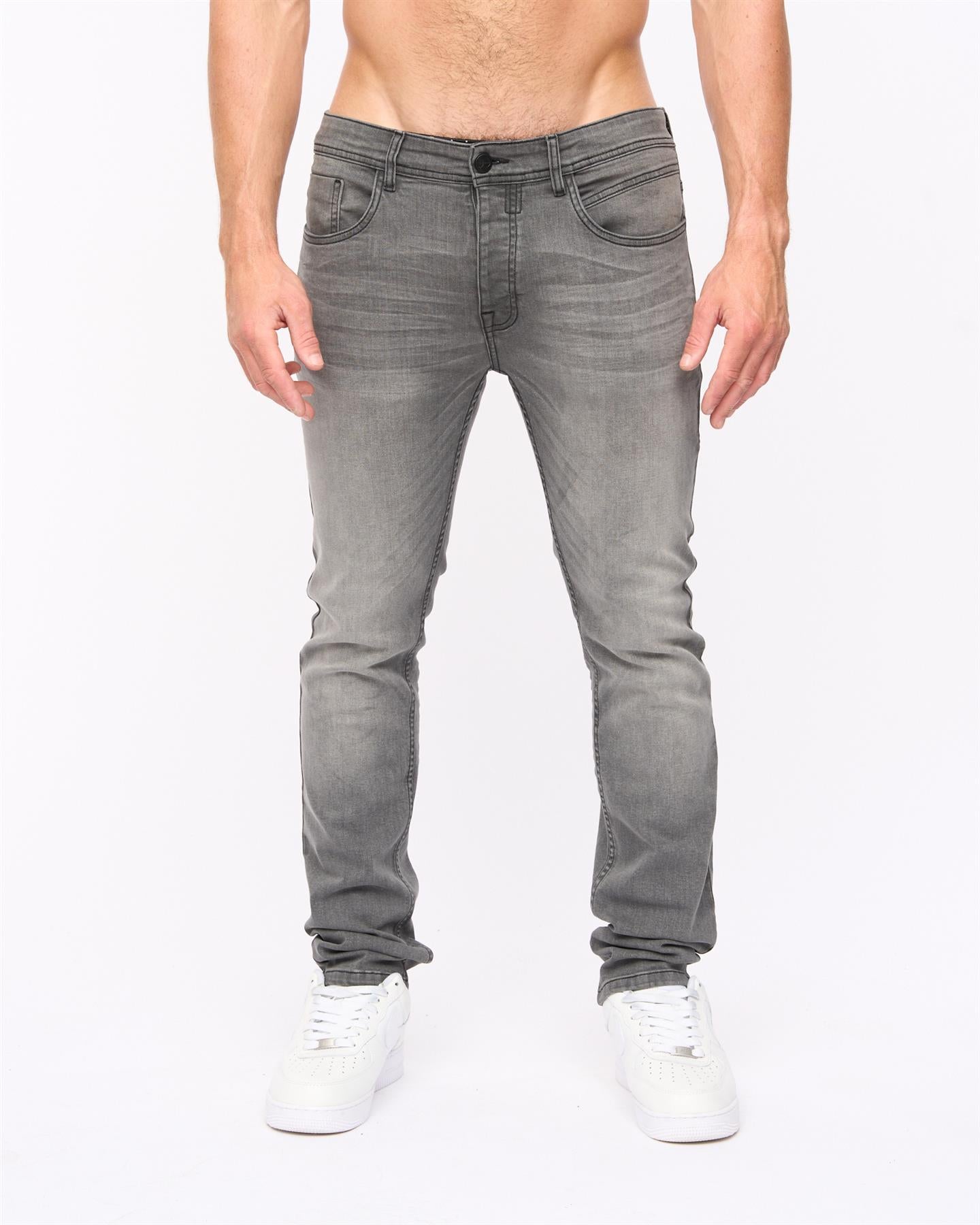 Crosshatch Mens Malcolm Slim Fit Jeans Light Grey Wash