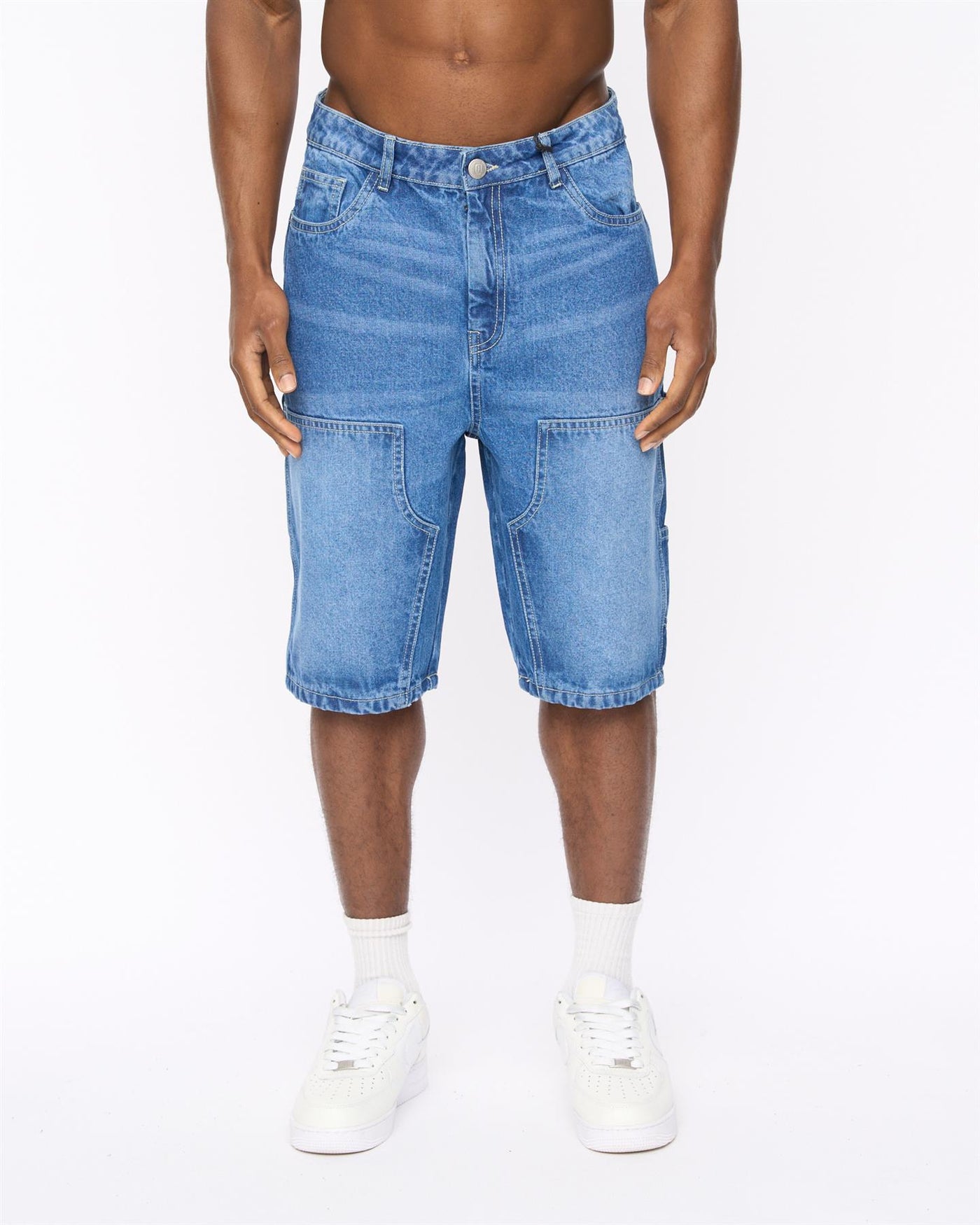 Mens Teleman Denim Shorts Mid Wash