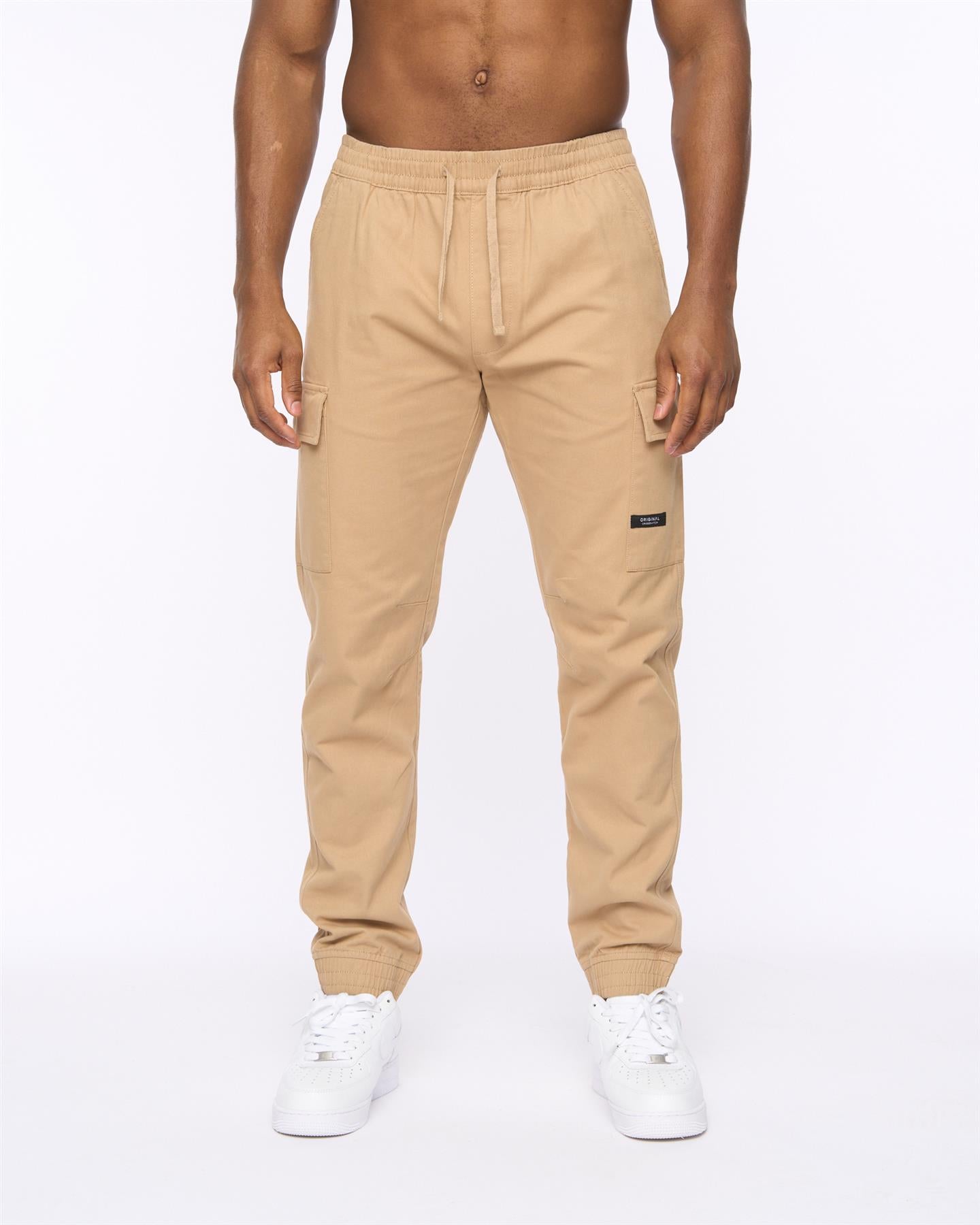 Mens Utilate Elastic Waist Cargos Stone