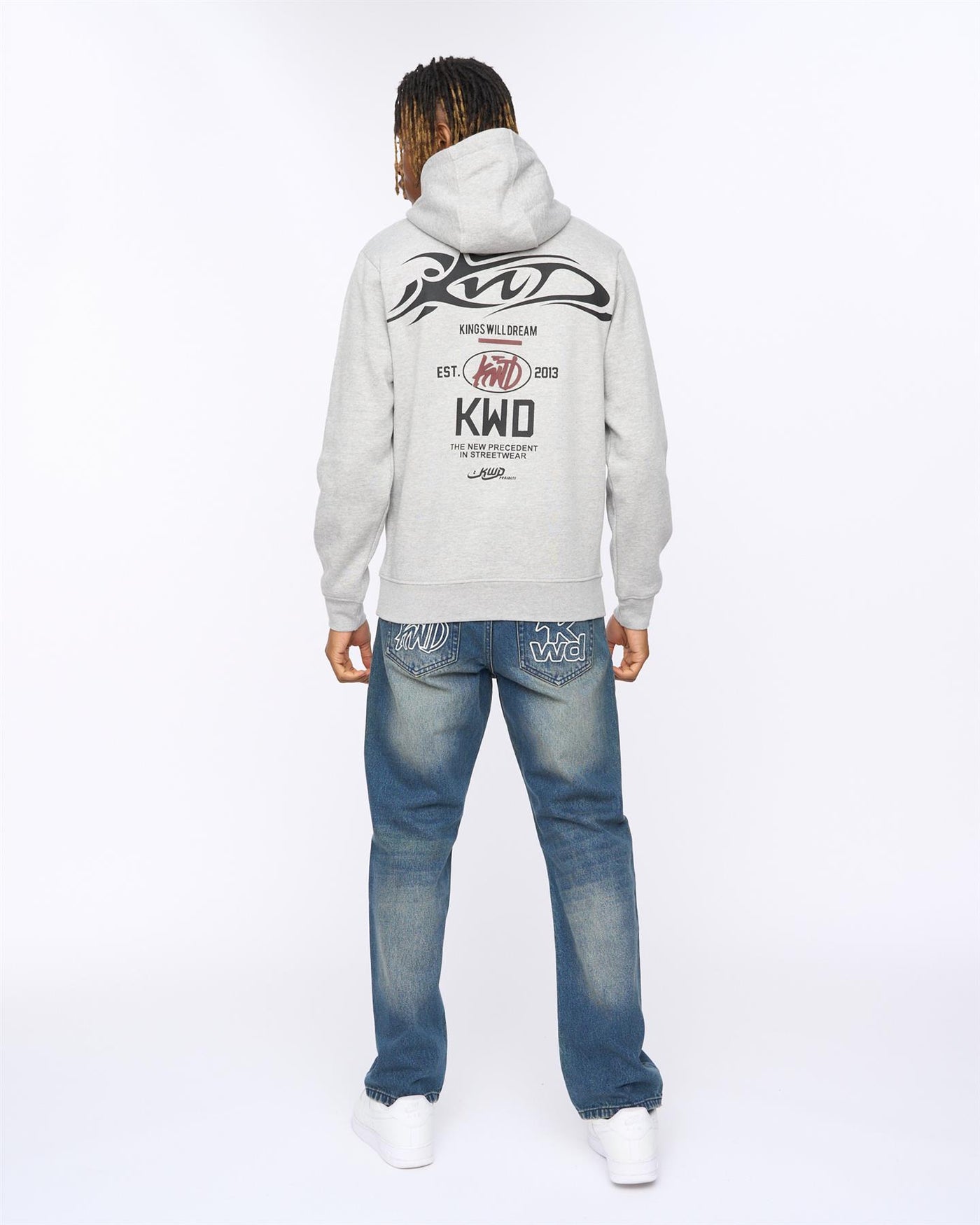 Mens Tattooed Hoodie Grey Marl